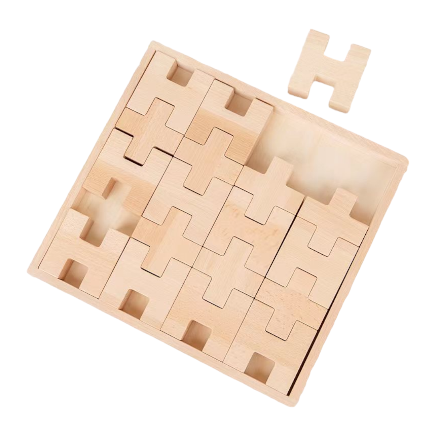 20 Pcs Wooden H And + Shape Blocks Set With Storage Tray