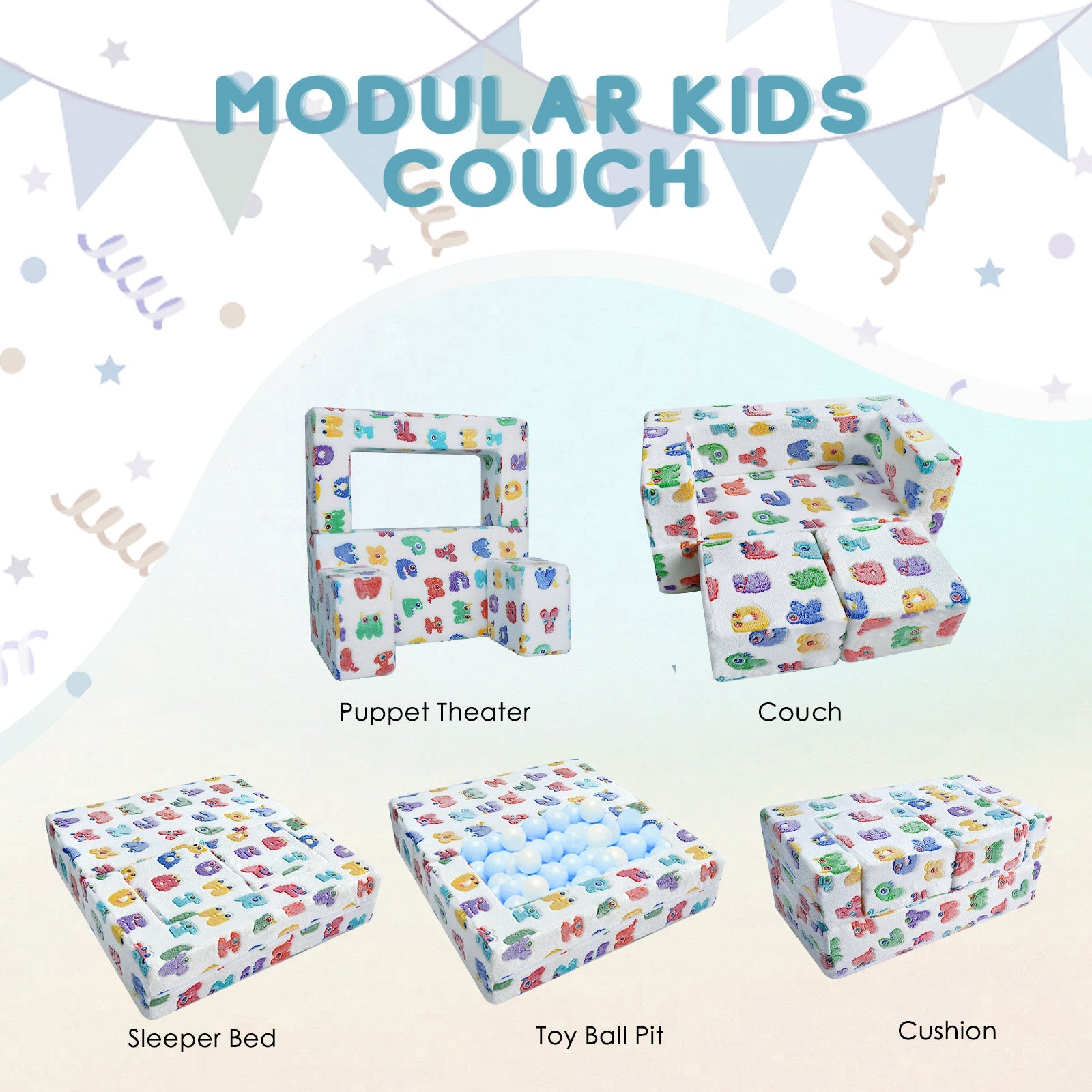 Convertible Kids Modular Couch-glow Pattern