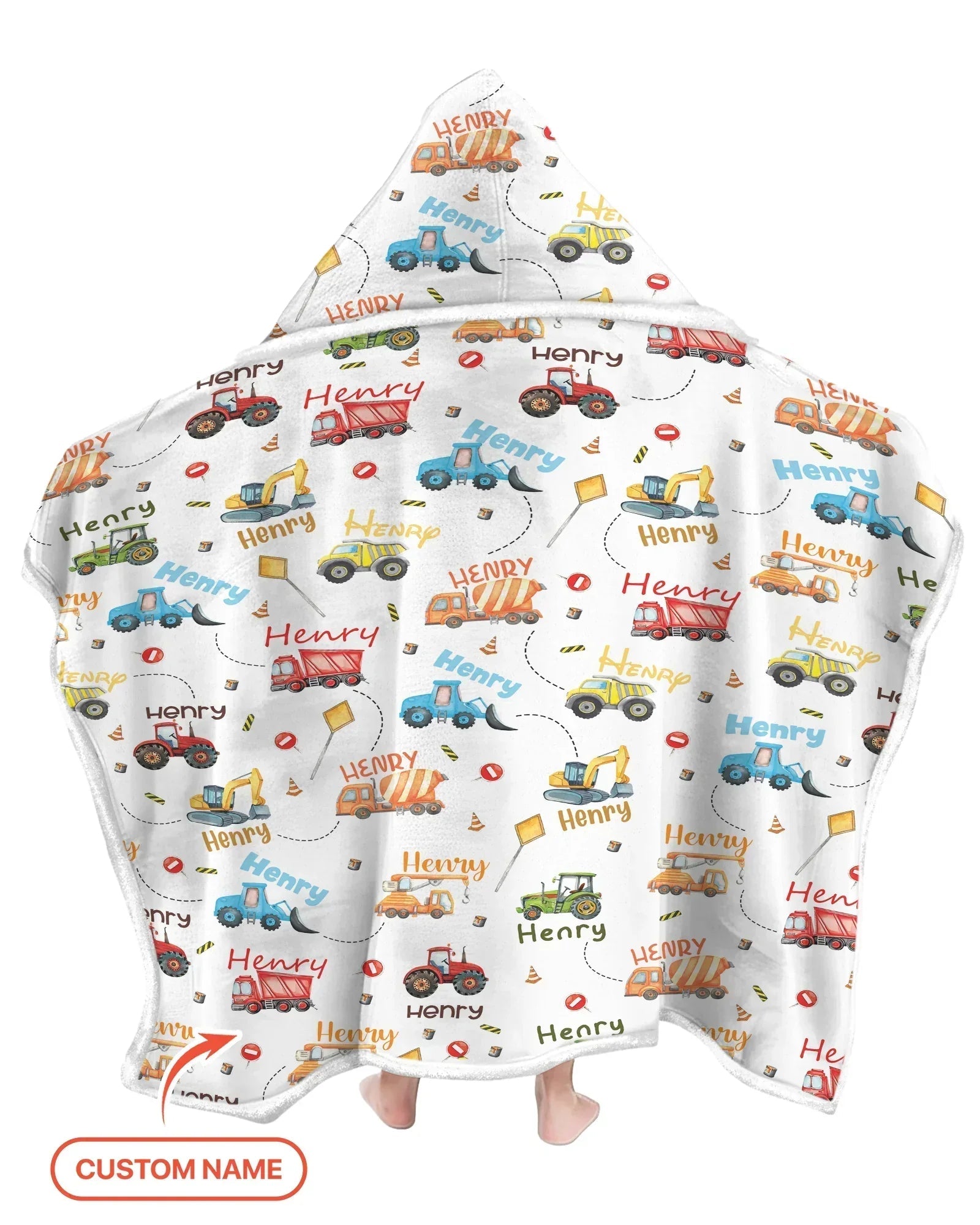 Construction Vehicles Custom Name Bamboo Wearable Hooded Blanket