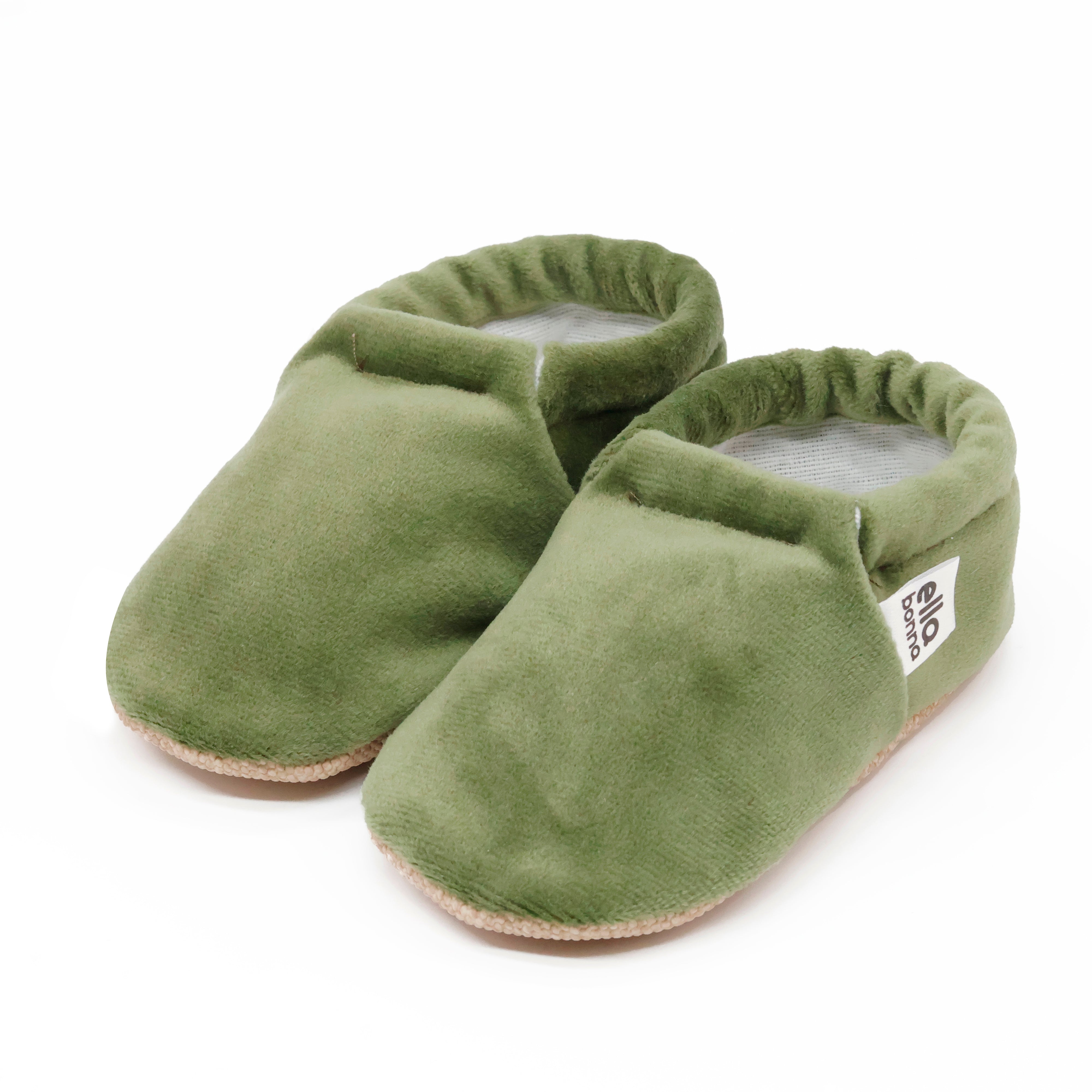 Organic Cotton Velvet Home Nursery Moccasin Shoes, Green