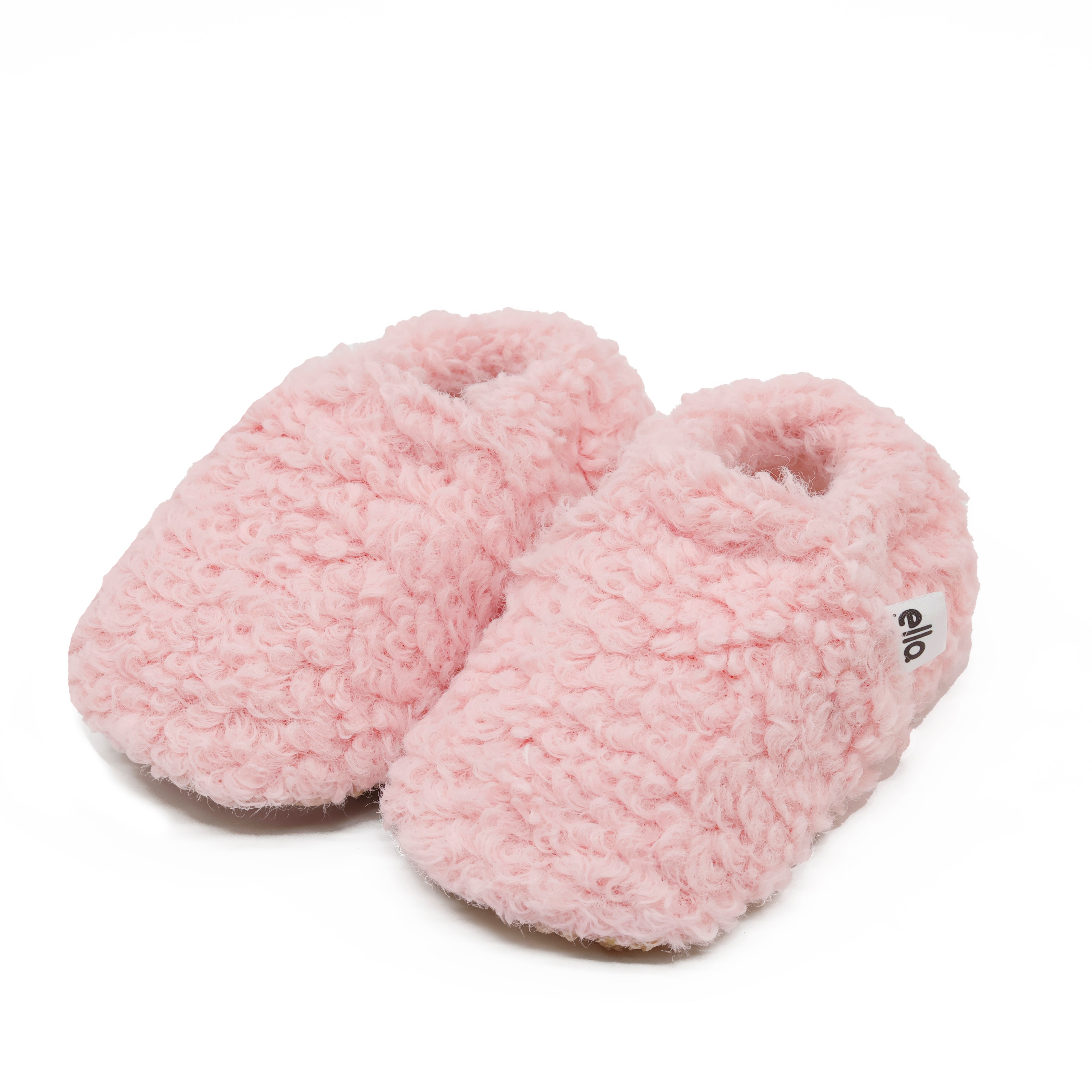 Tedy Baby Booties House Slippers, Non-slip Sole, Organic Cotton Lining, Home Nursery Shoes Pink
