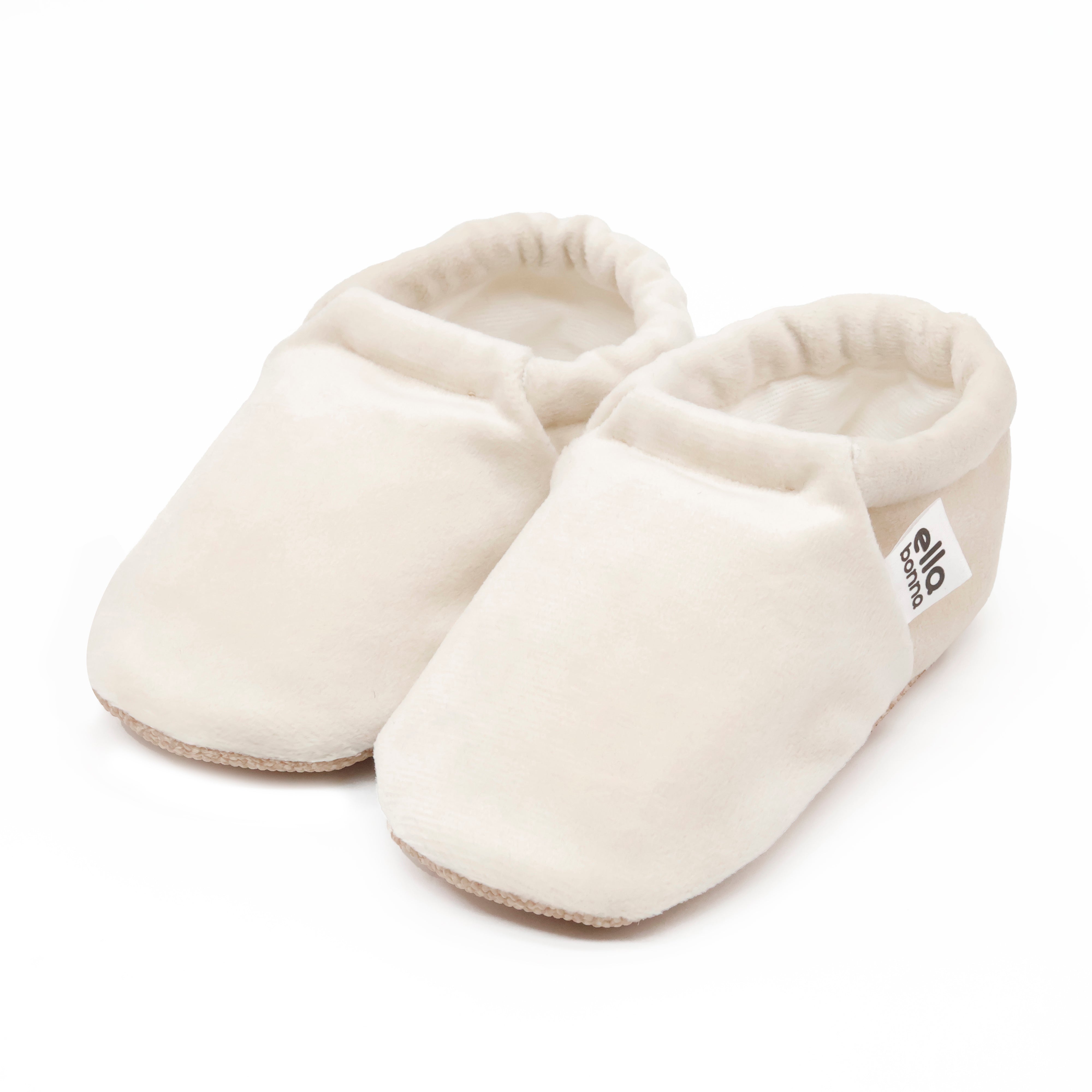 Organic Cotton Velvet Home Nursery Moccasin Shoes, Cream