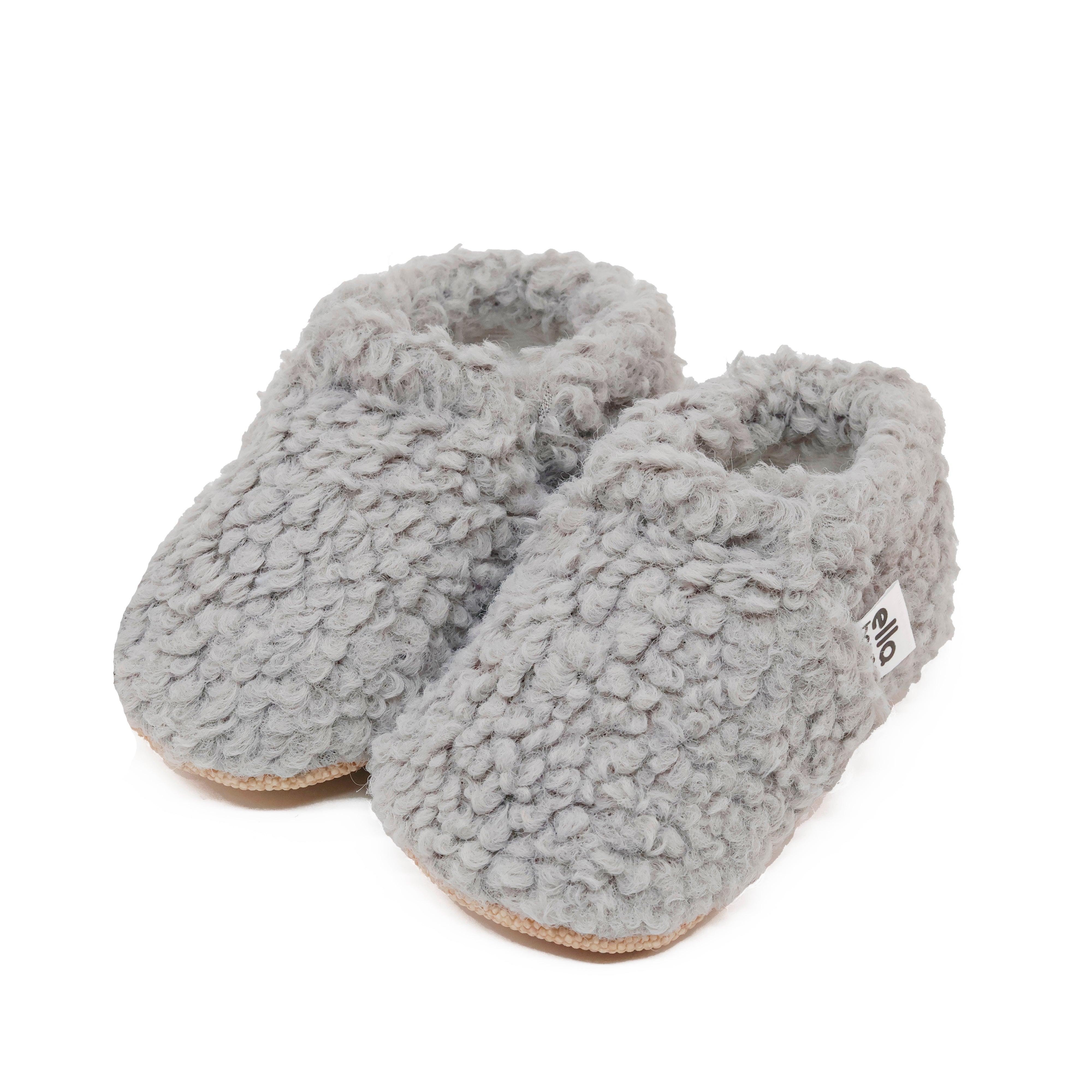 Tedy Baby Booties House Slippers, Non-slip Sole, Organic Cotton Lining, Home Nursery Shoes Gray