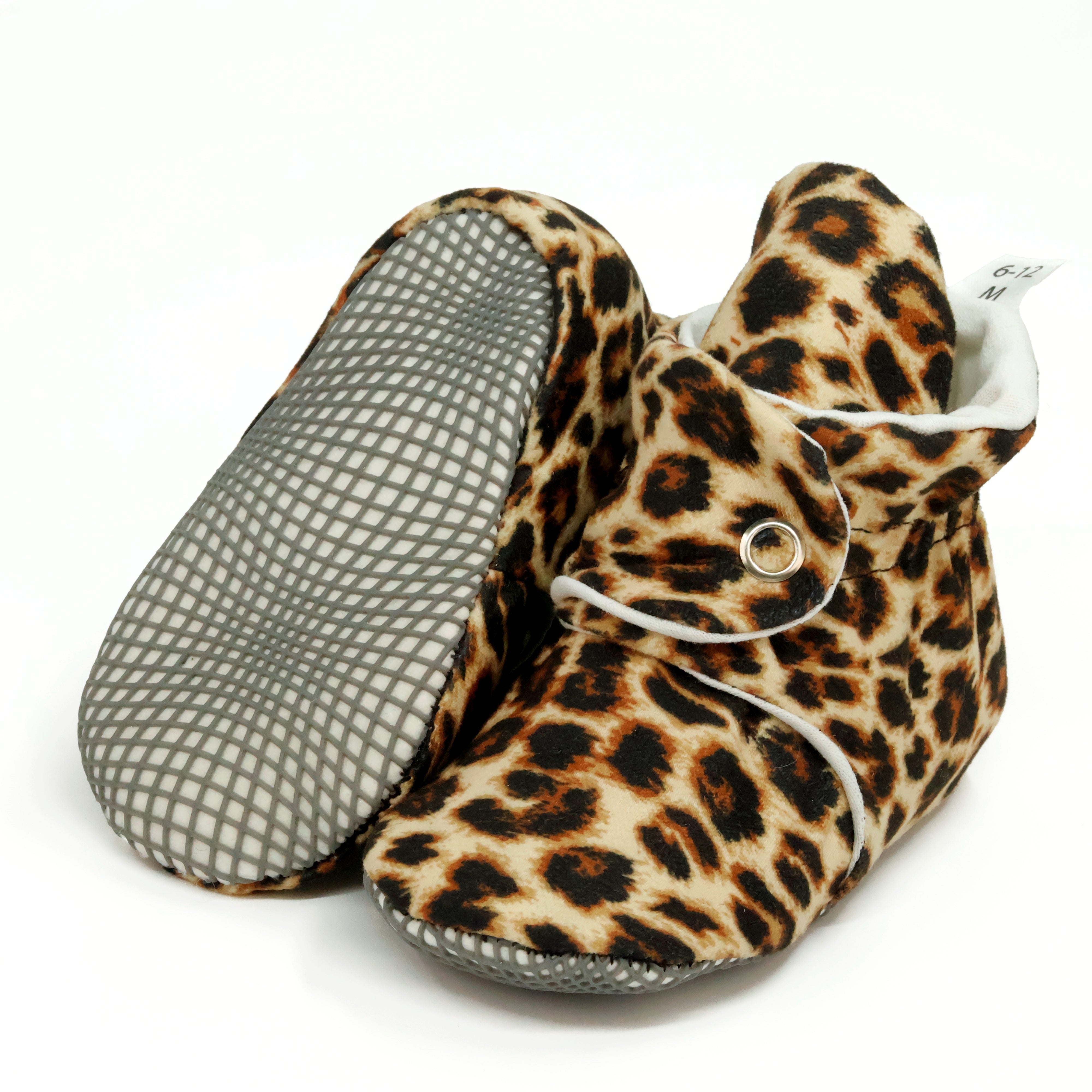 Organic Cotton Baby Booties, Non-slip Sole, Cotton Newborn Booties Home Nursery Shoes, Leopard
