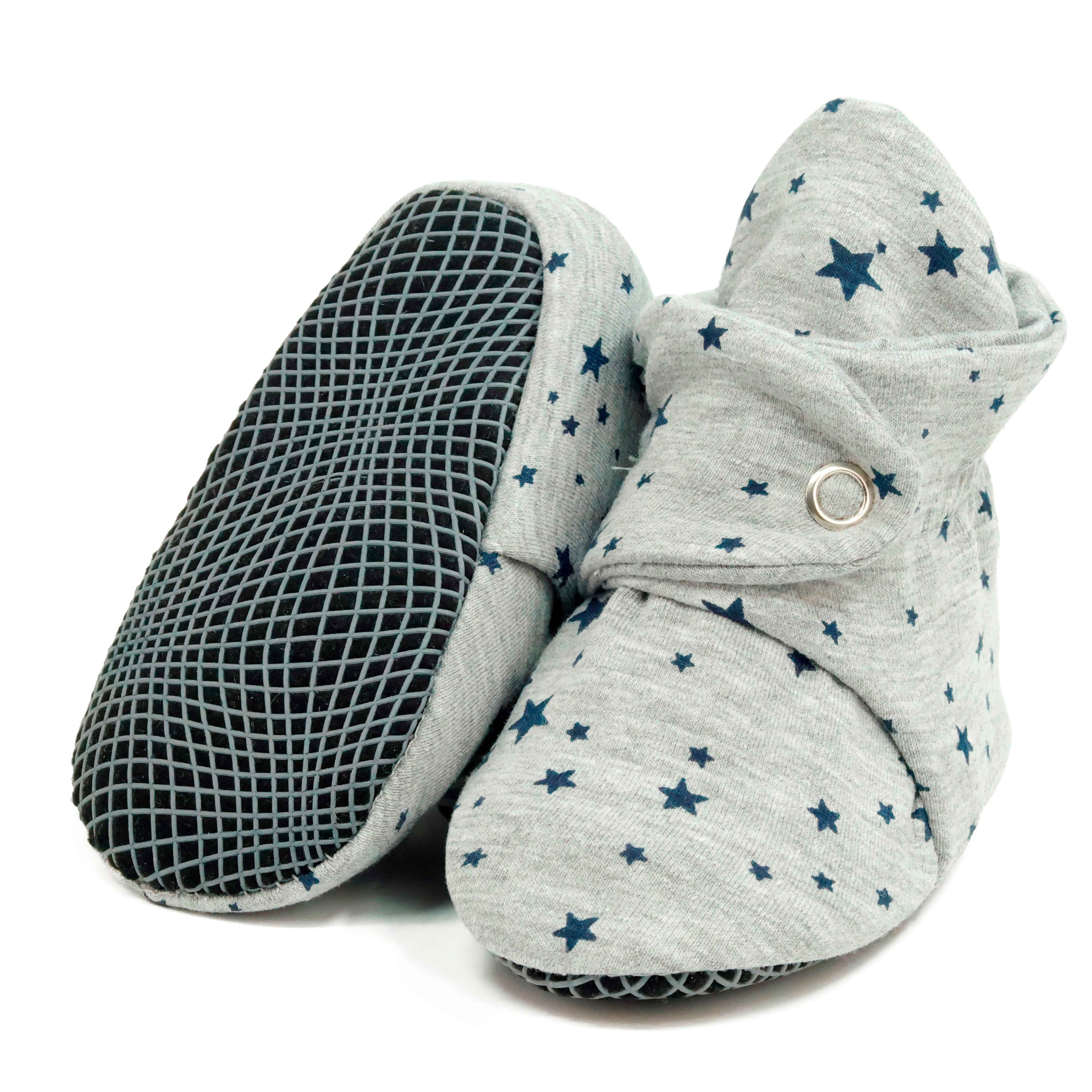 Organic Cotton Baby Booties, Non-slip Sole, Cotton Newborn Booties Home Nursery Shoes, Star Gray