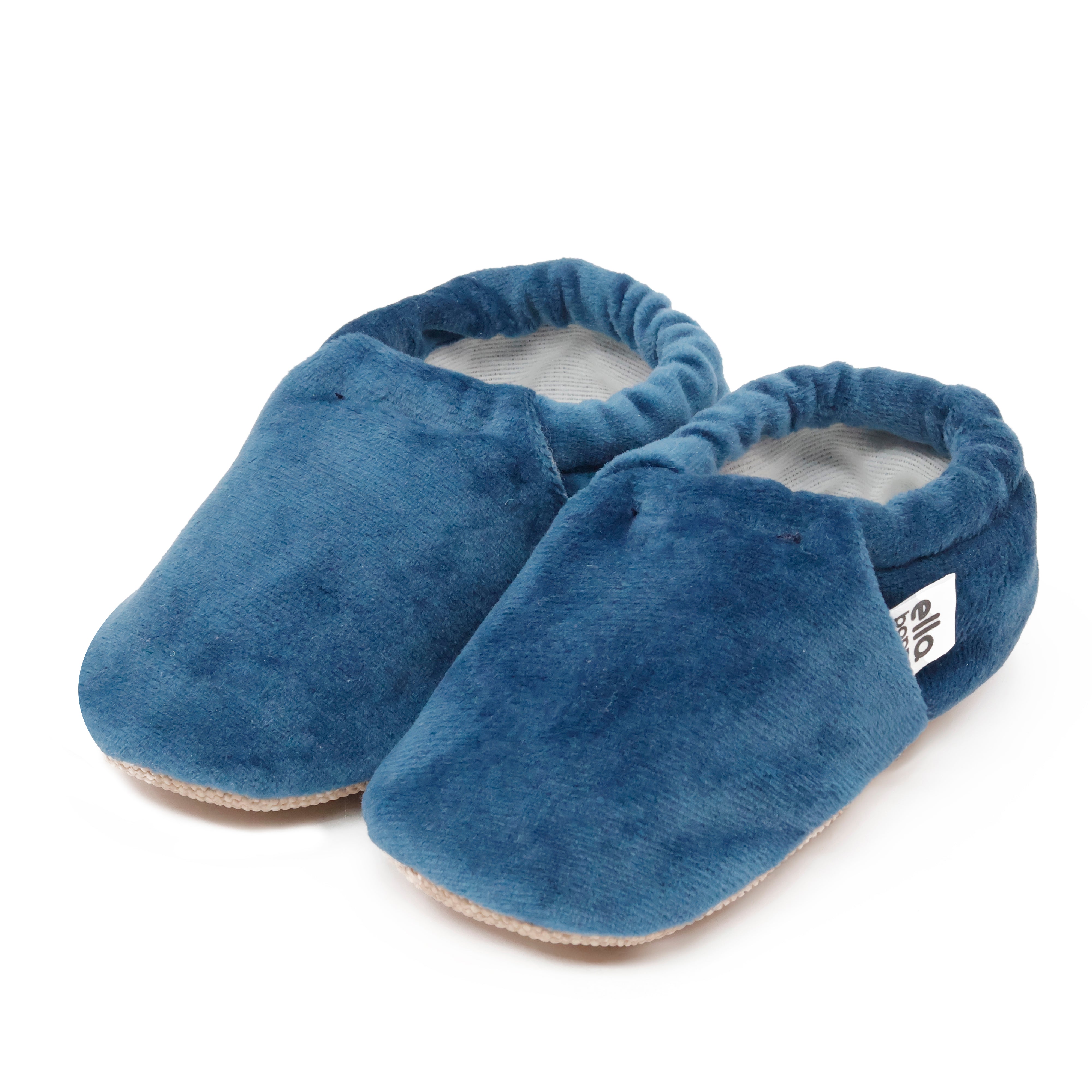 Organic Cotton Velvet Home Nursery Moccasin Shoes, Darkblue