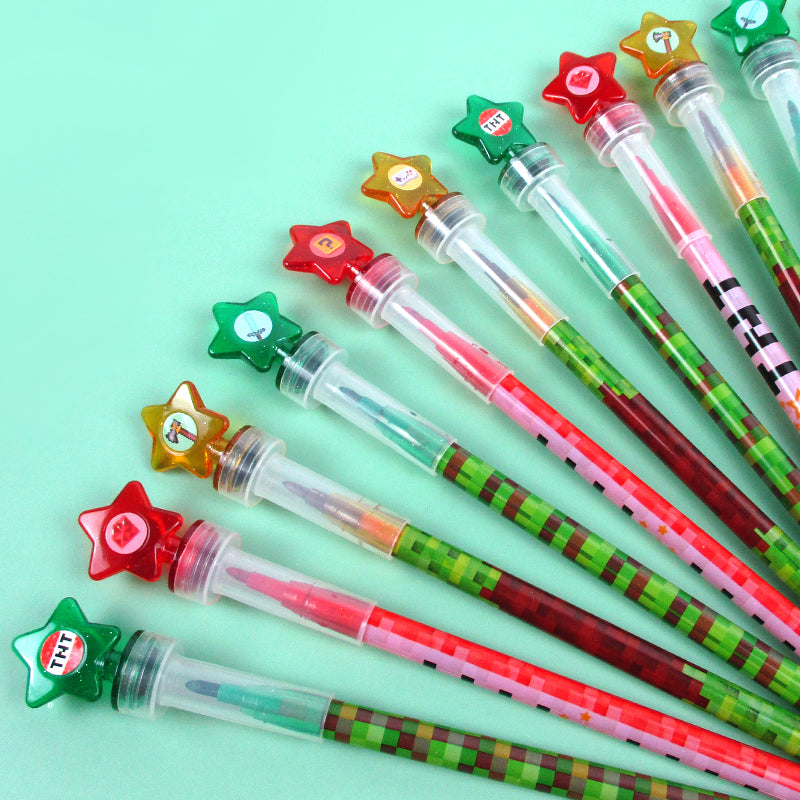 Pixels Stackable Crayon With Stamper Topper