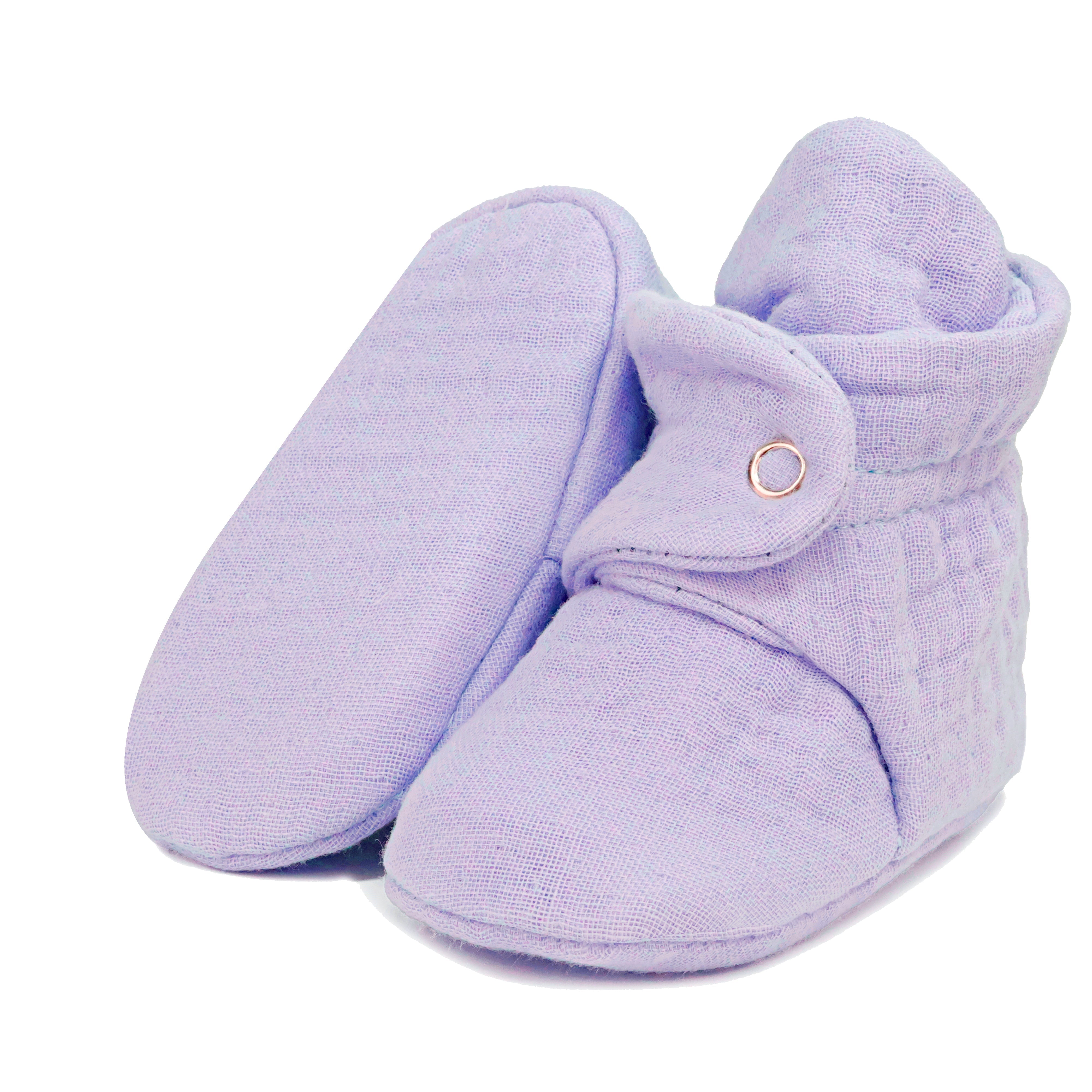 Muslin Stay On Baby Booties Lilac