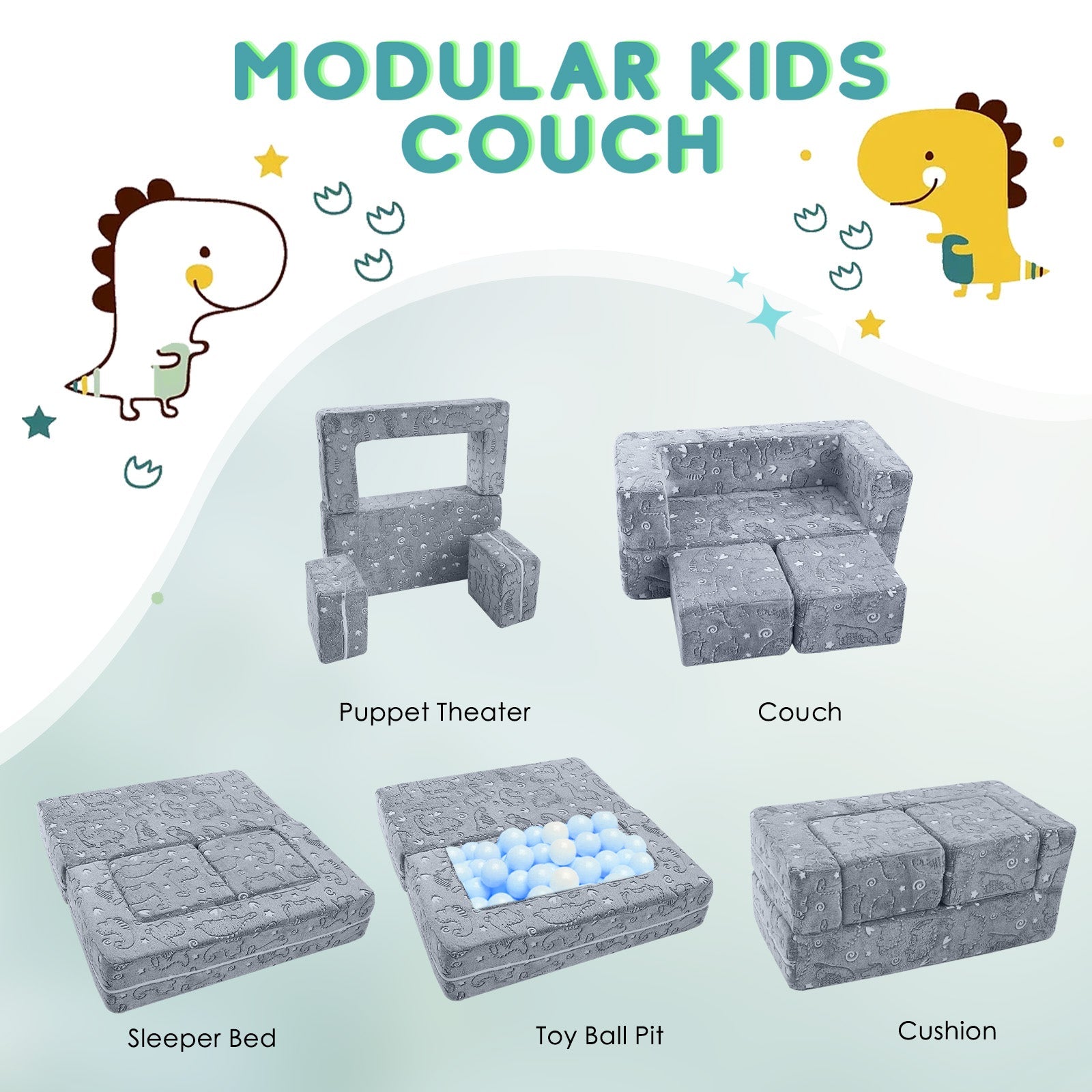Convertible Kids Modular Couch-glow Pattern