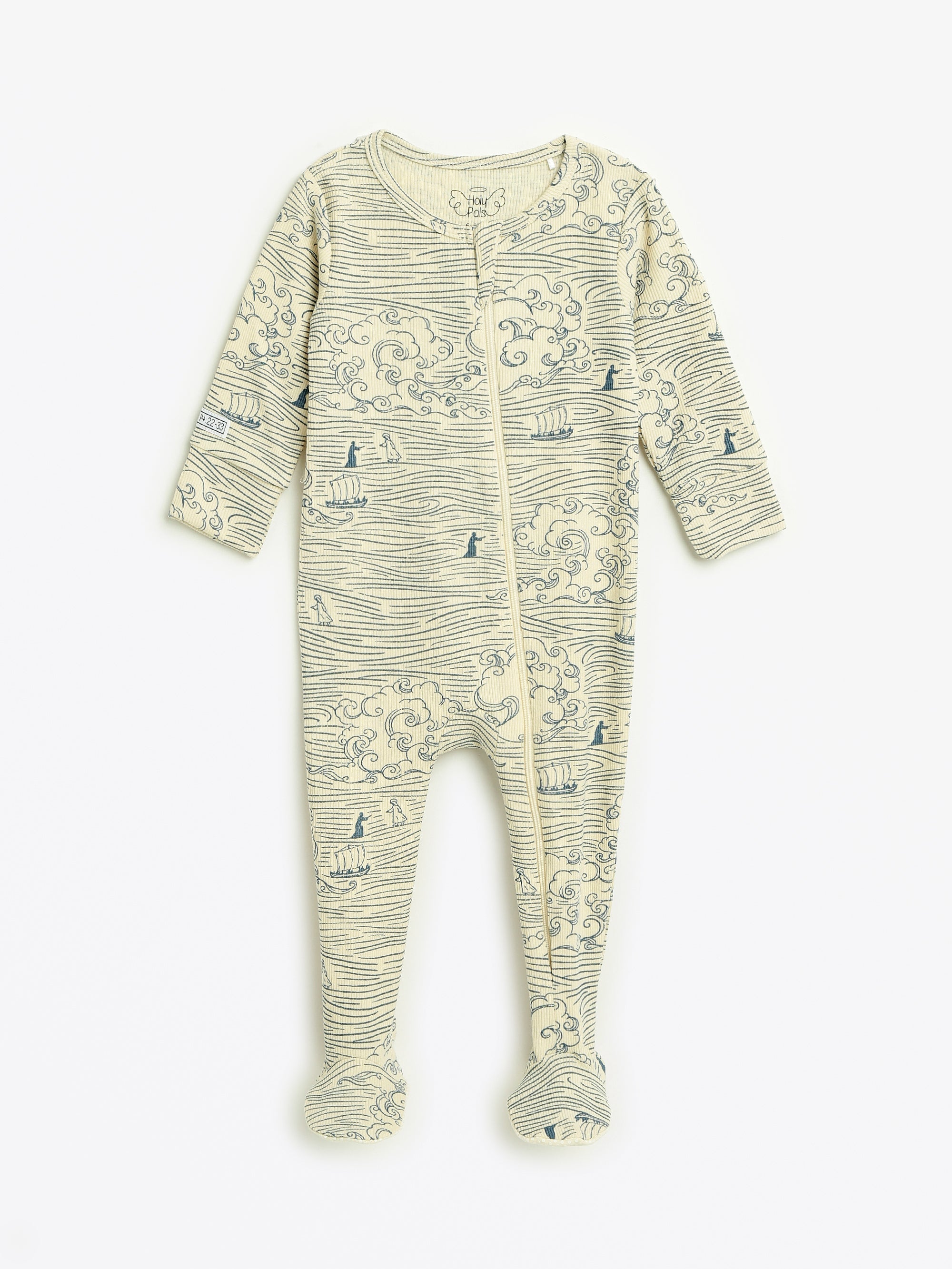 Walking On Water Pj Footed Onesie Ribbed Cotton-bamboo Blend