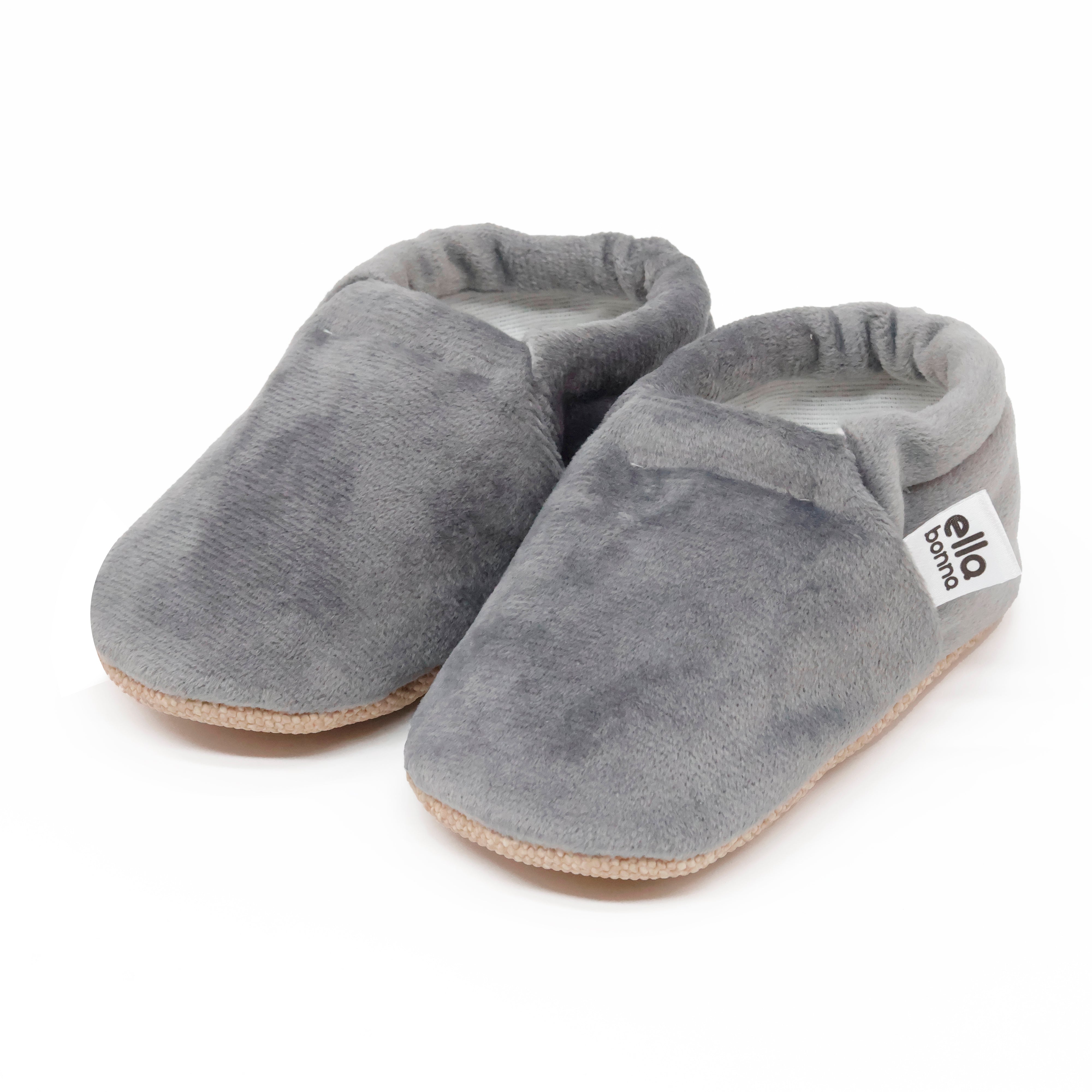 Organic Cotton Velvet Home Nursery Moccasin Shoes, Gray