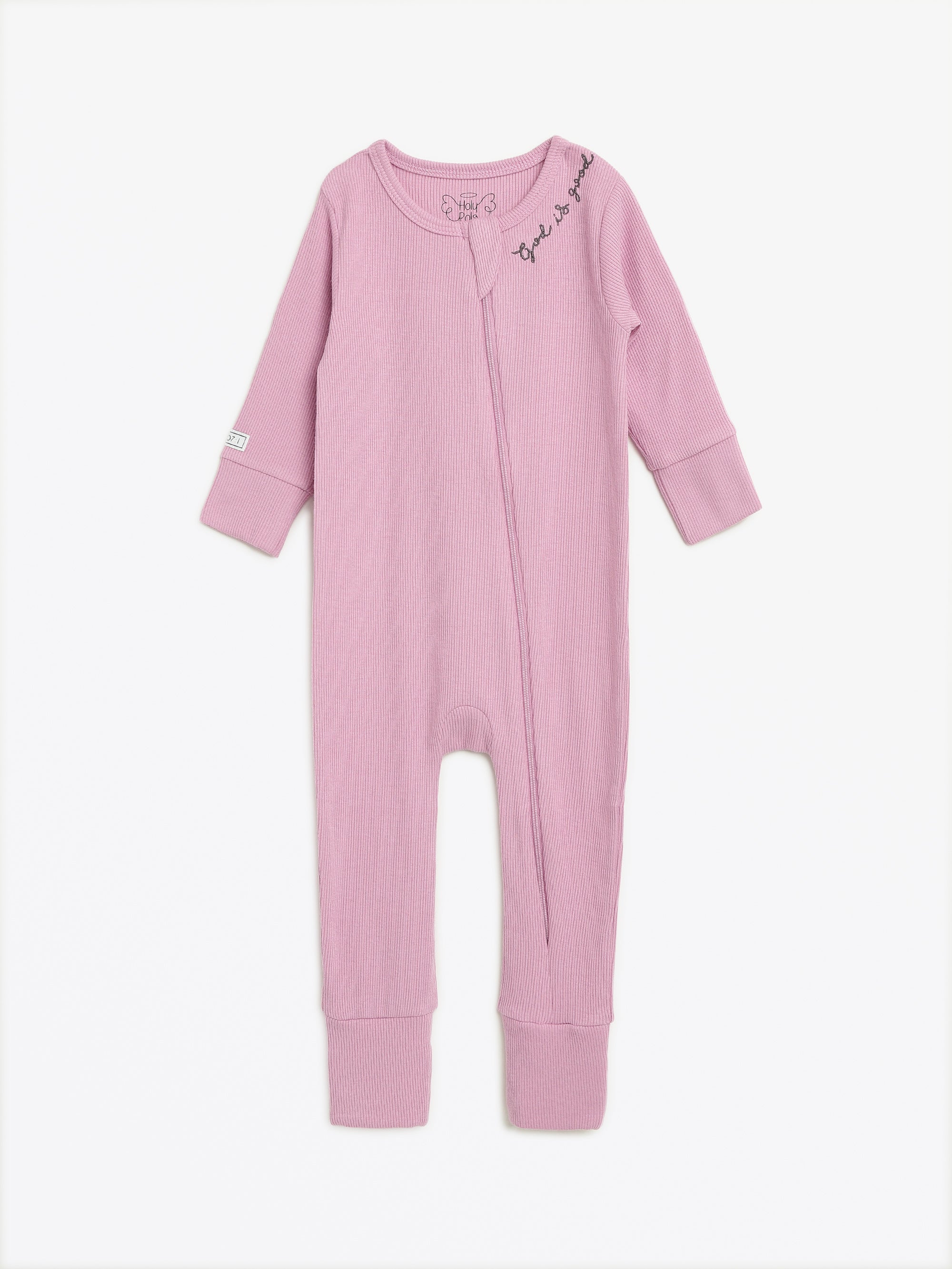 Solid Mauve Pj Footless Onesie Ribbed Cotton-bamboo Blend