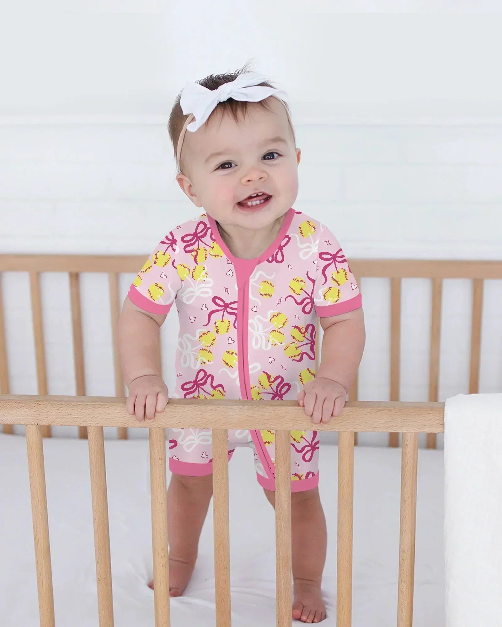 Softball Cherry Mom And Girl Matching Bamboo Shorty Zippy