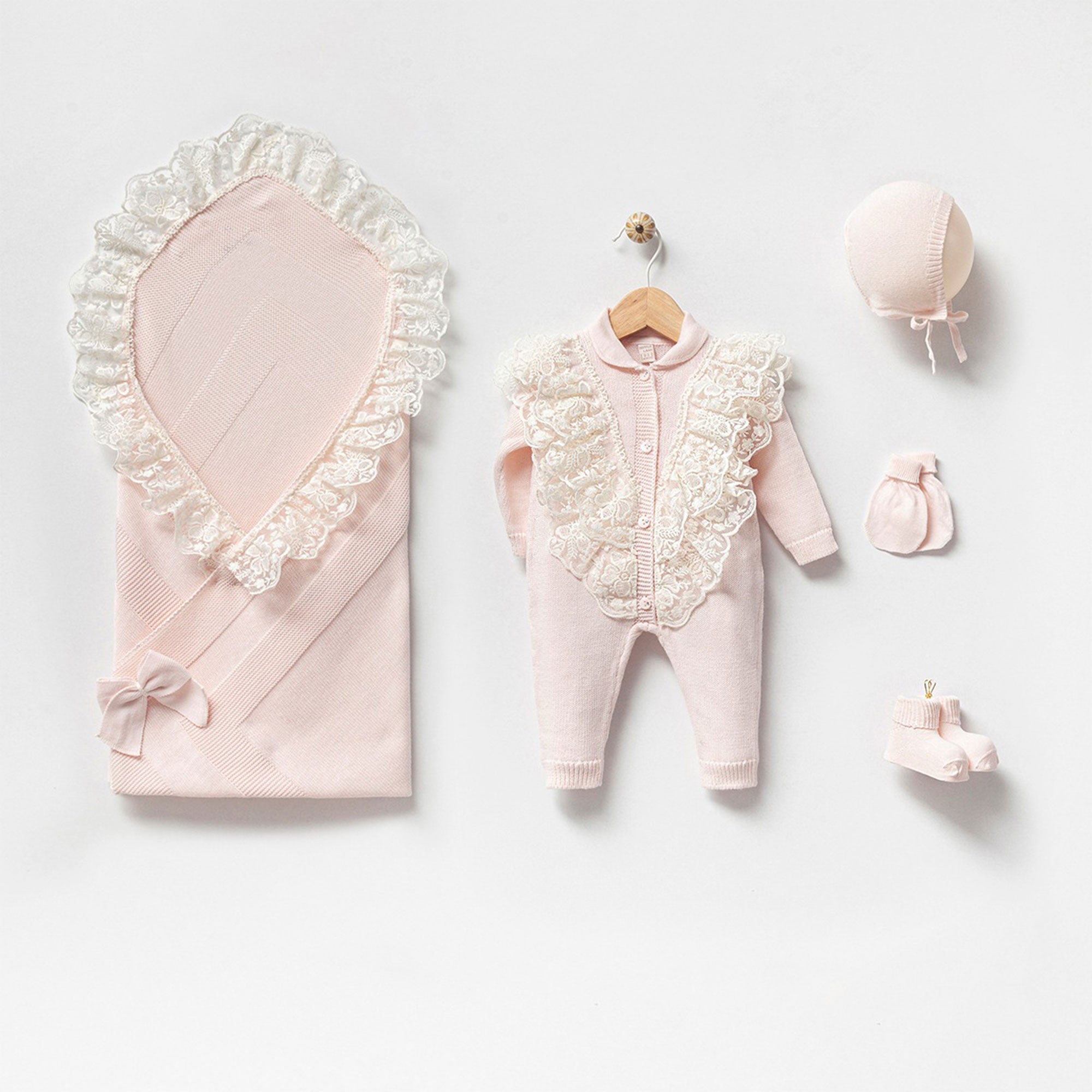 Eva Pink Newborn Knitwear Coming Home Set (5 Pcs)