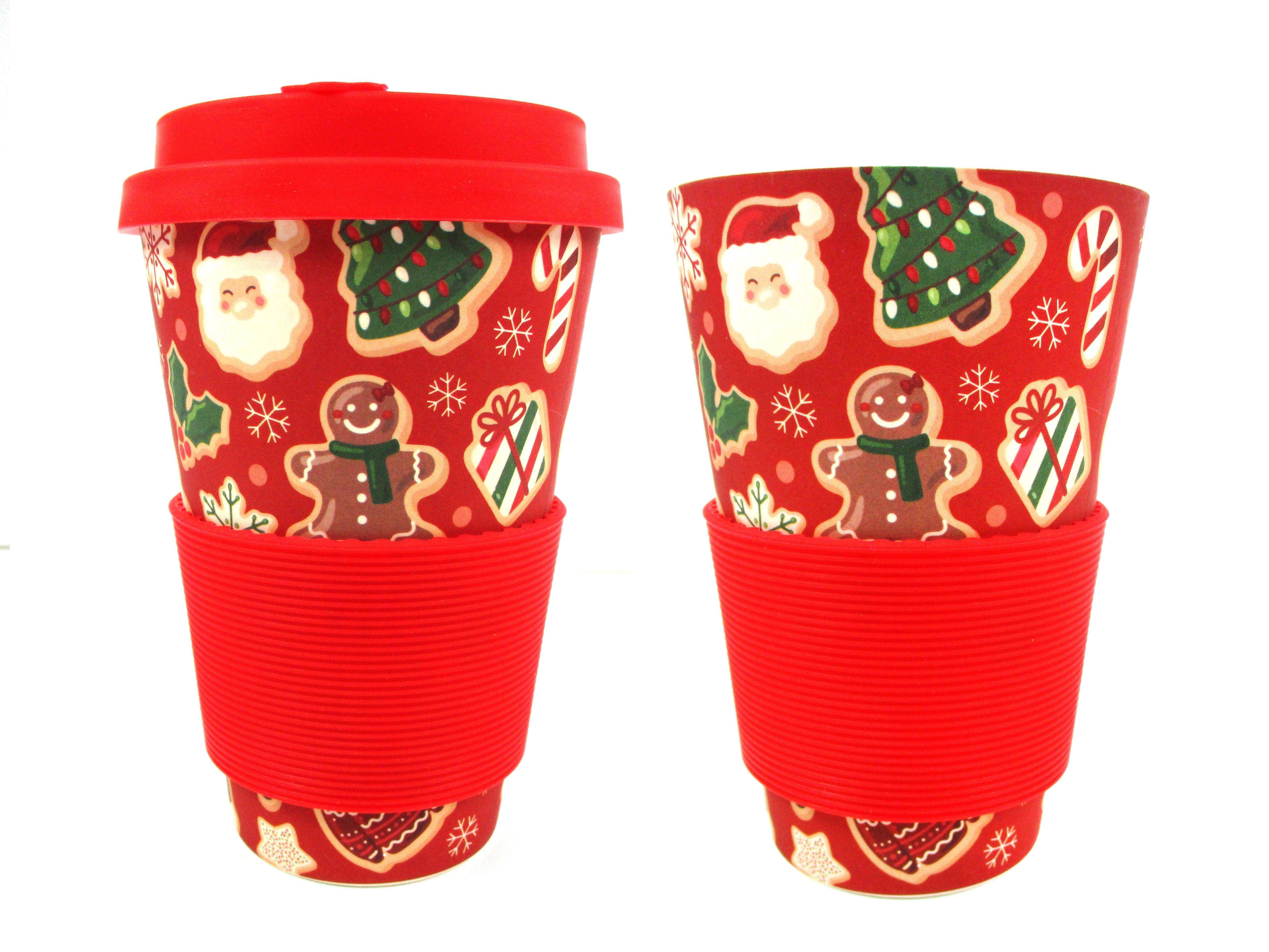 Eco-friendly Reusable Plant Fiber 14 Oz Travel Mug With Christmas Cookies Design