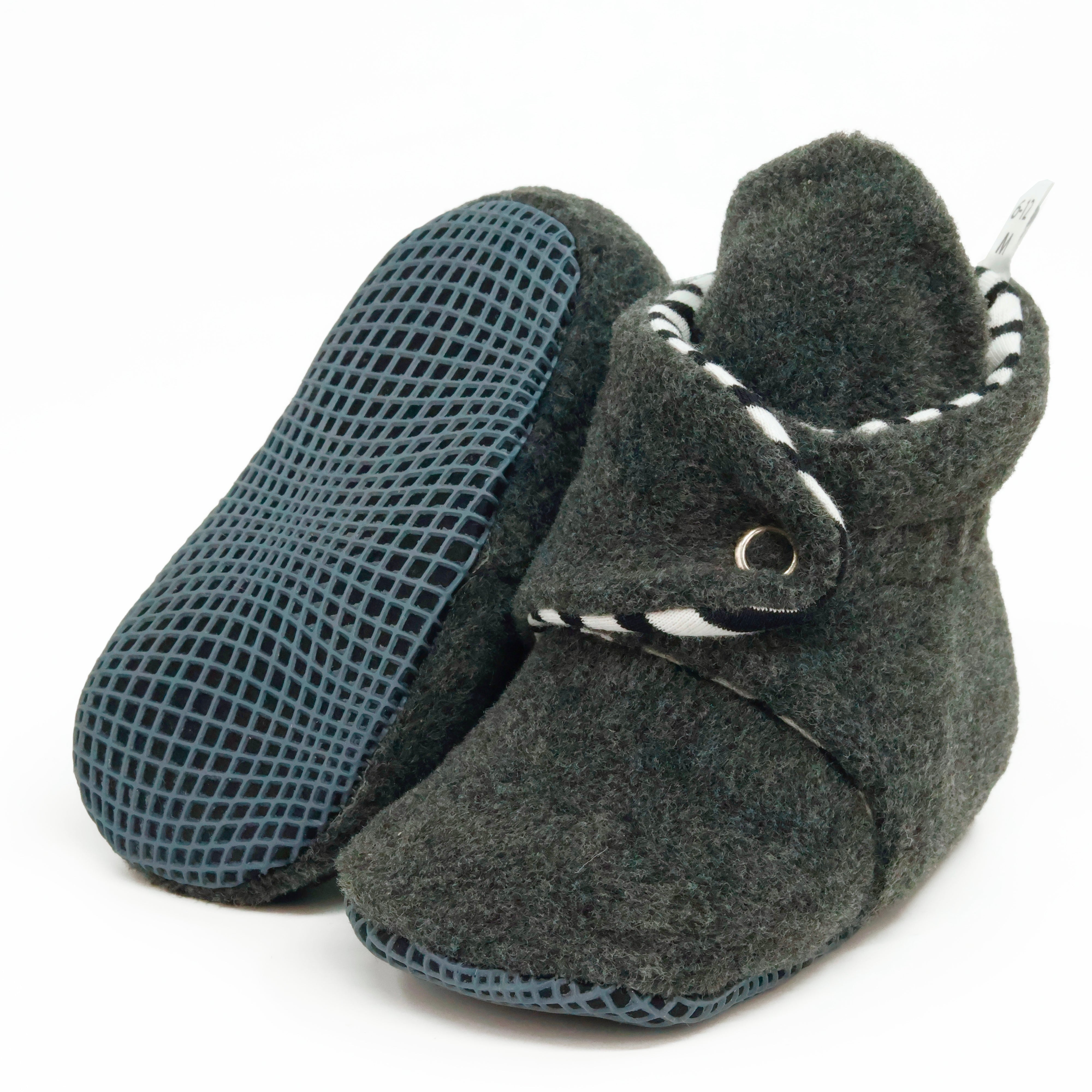Anti-slip Sole, Fleece Baby Booties, Newborn Home Booties, Sweat Proof Organic Cotton Lining, Anthracite