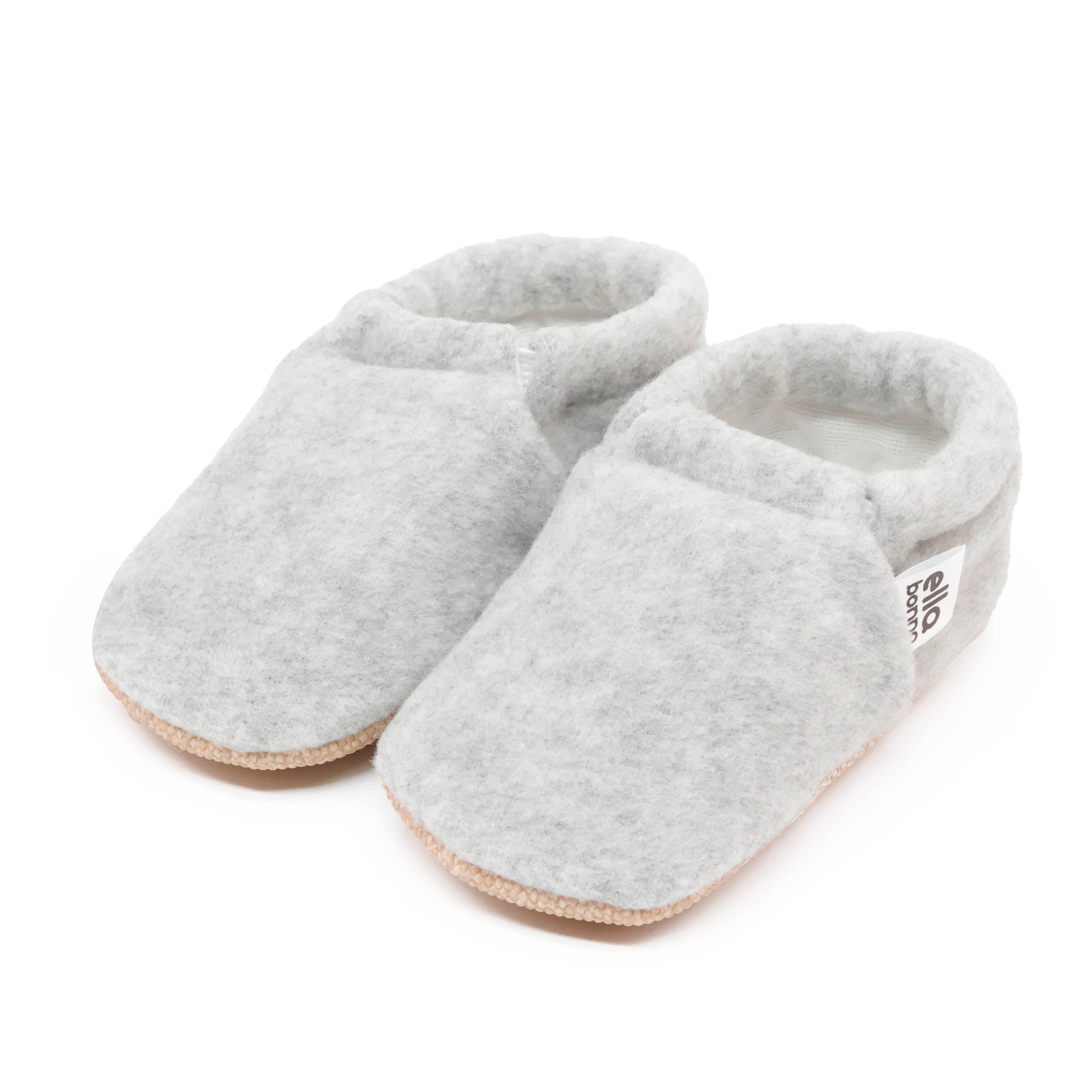 Fleece Baby House Booties, Non-slip Sole, Organic Cotton Lining, Gray