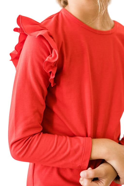 Red L/s Ruffle Tee