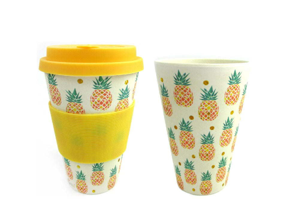 Eco-friendly Reusable Plant Fiber Travel Mug With Tropical Pineapple Design