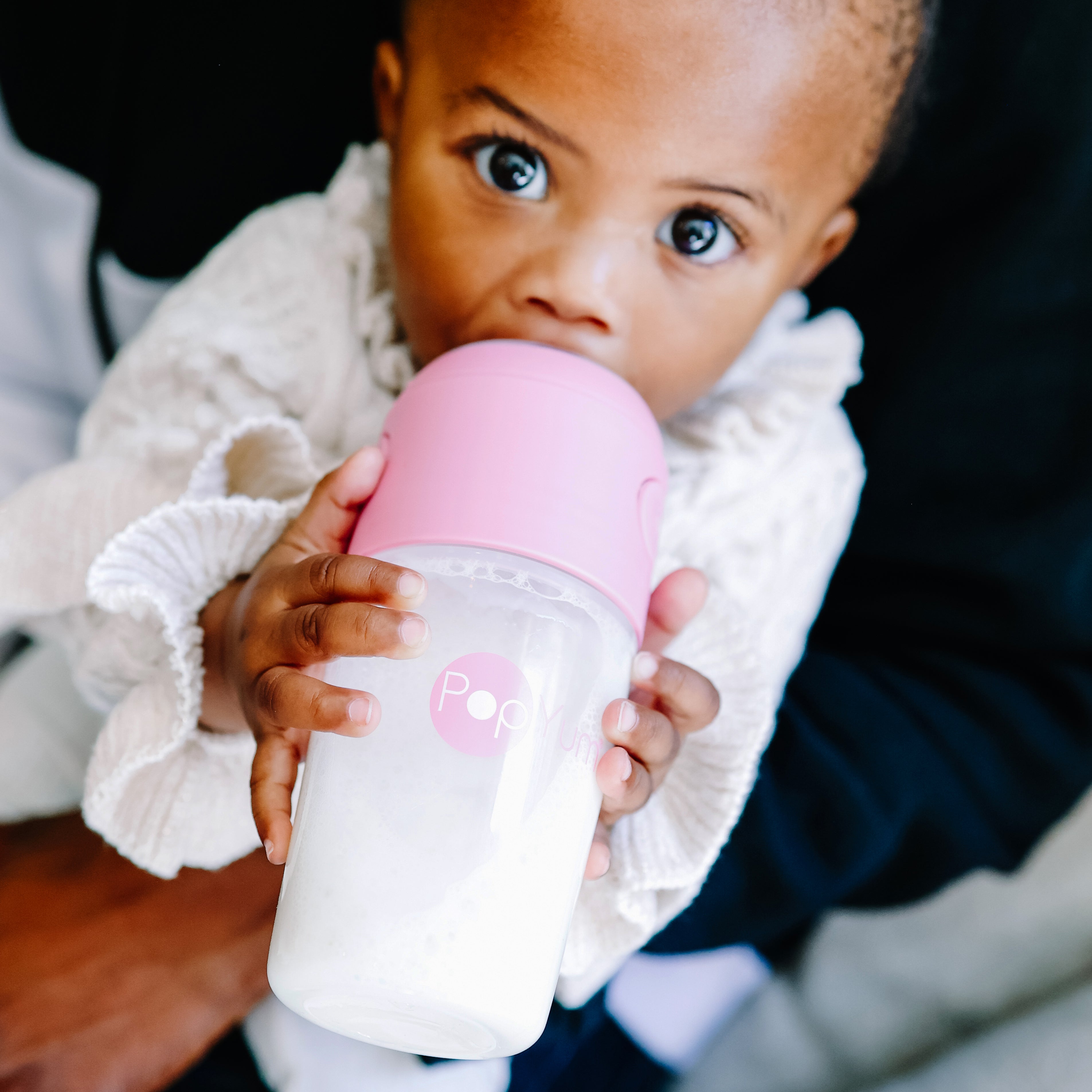 Popyum Pink Baby Bottle Set 4-pack With White Drying Rack & Clear Drying Mat Bundle