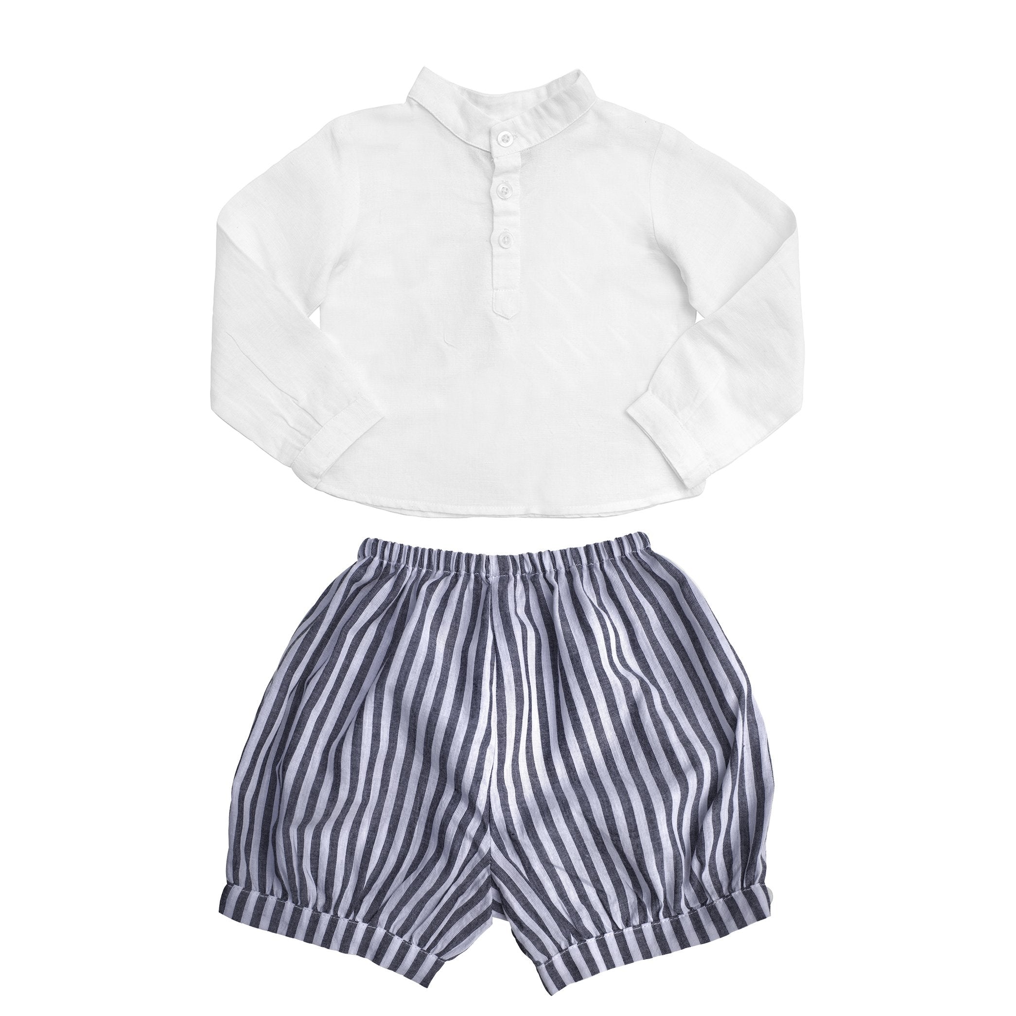Gift Set | Boys White Shirt And Harbor Island Stripe Short