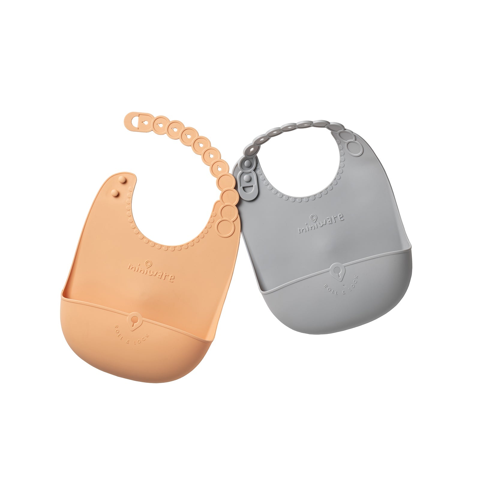 Roll & Lock Silicone Bib 2-pack - Toffee + Dove Grey