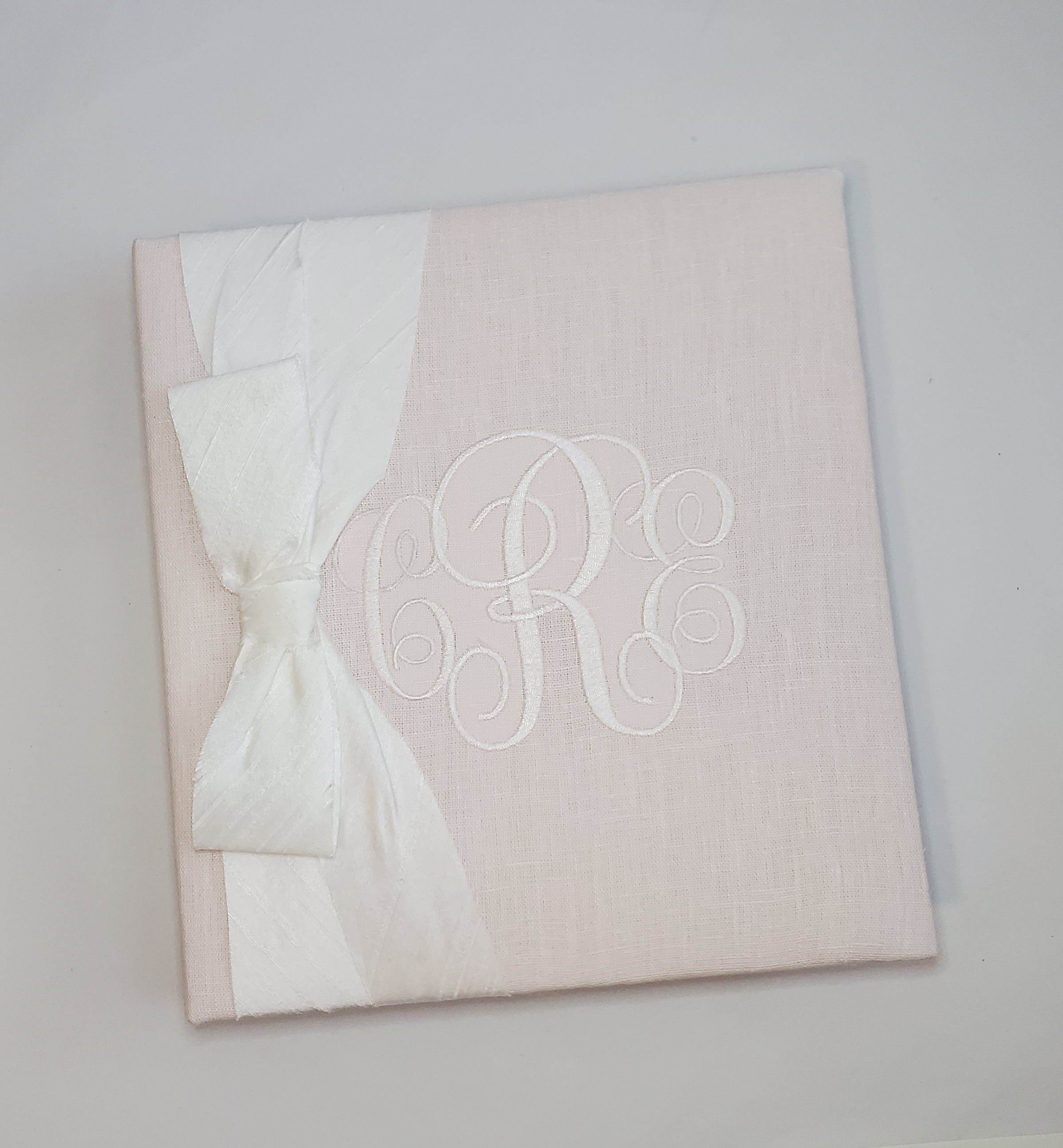 Baby Memory Book - Pink Linen (w/ Silk Bow)