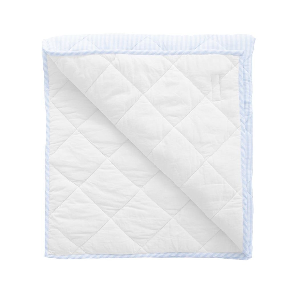 Play Mat | Pale Blue Gingham And White Linen, Reversible