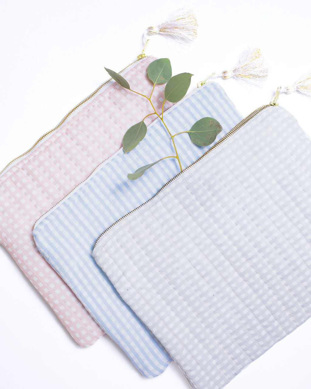 Monogrammed Linen Pouch | Grey Gingham