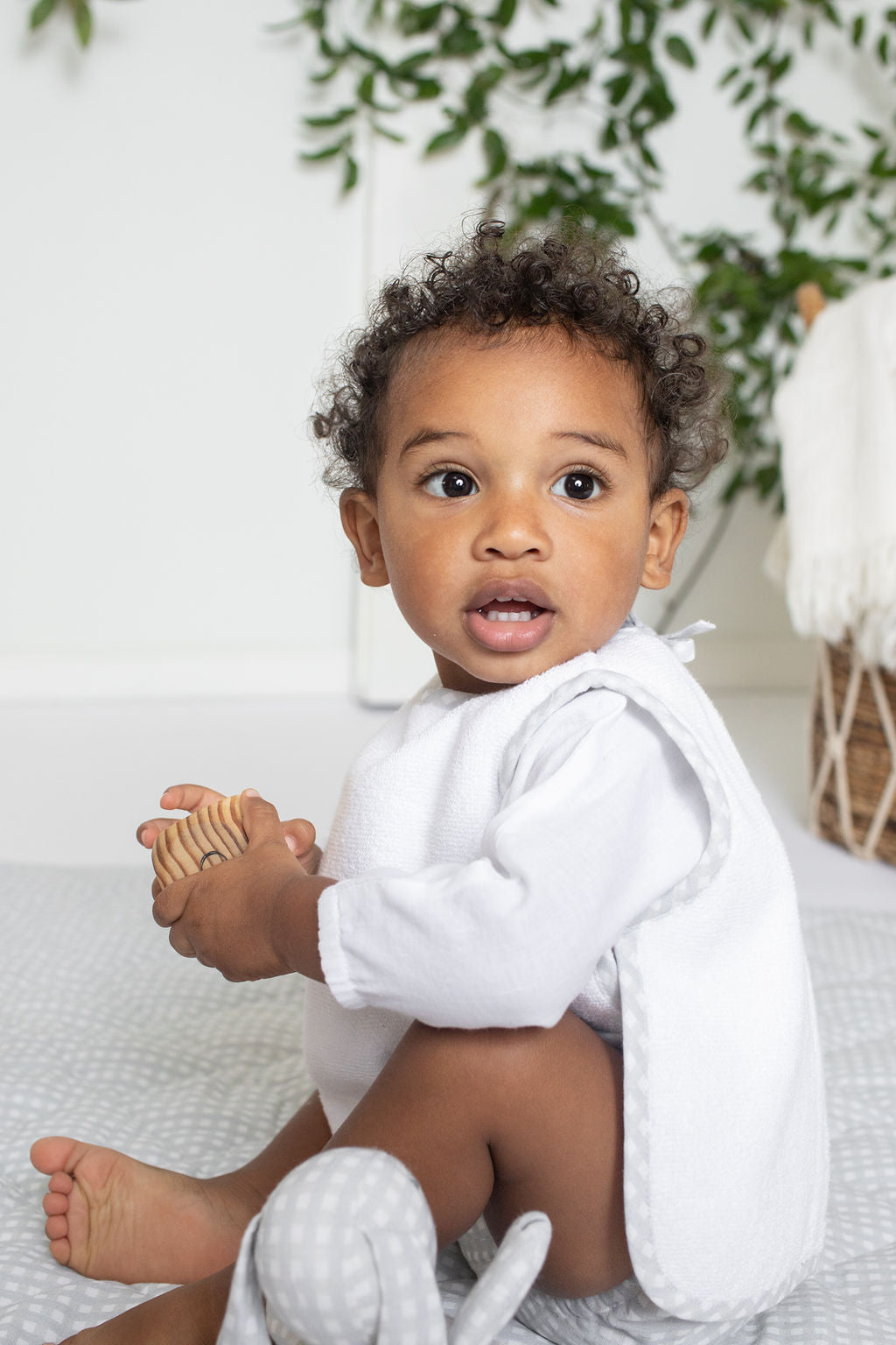 Monogrammed Apron Bib | Grey Gingham