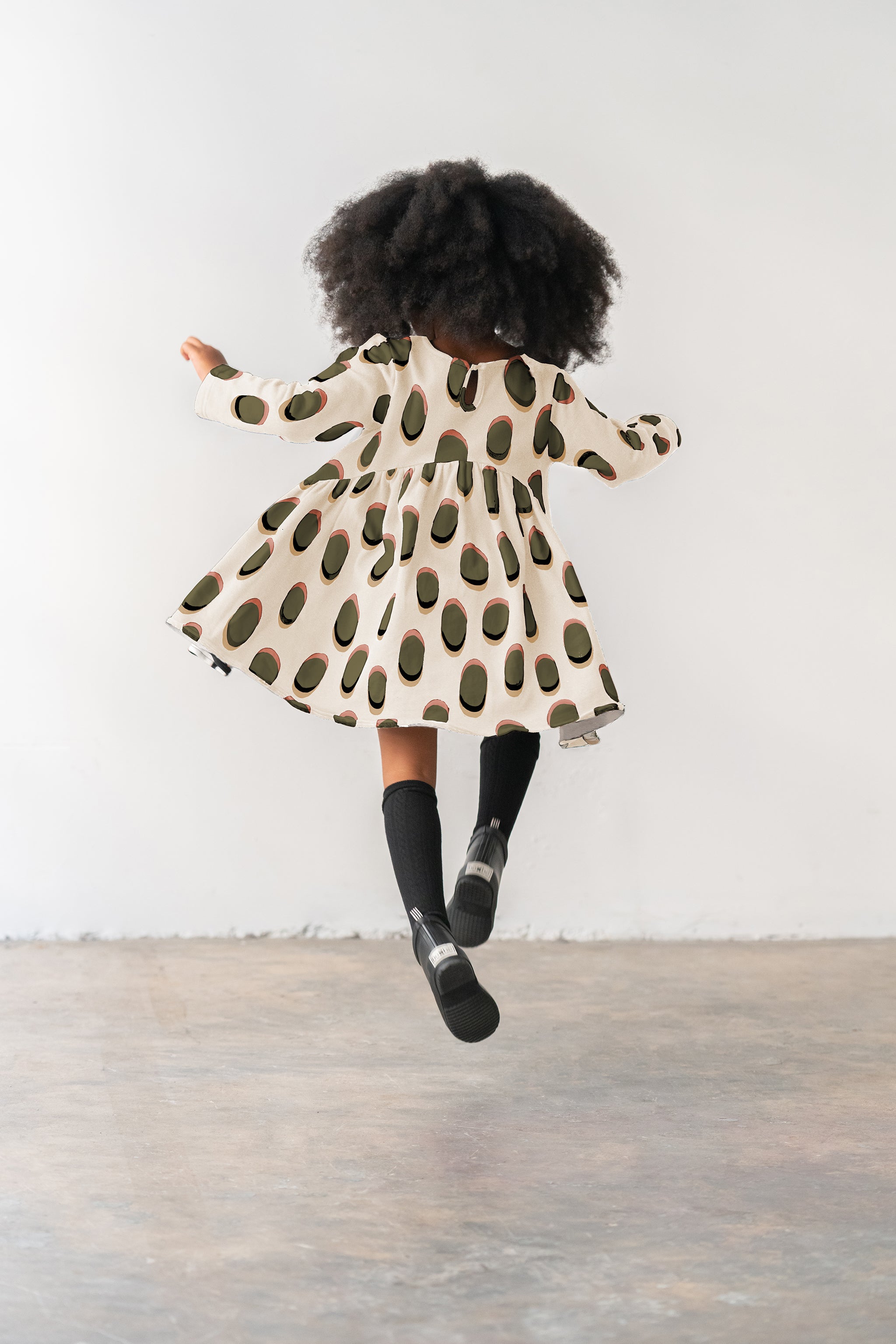 Girls Drop Waist Long Sleeve Terry Dress | Cream