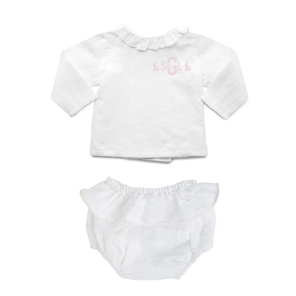 Easter Monogram Gift Set | White Linen Frill Bloomer And White Linen Blouse