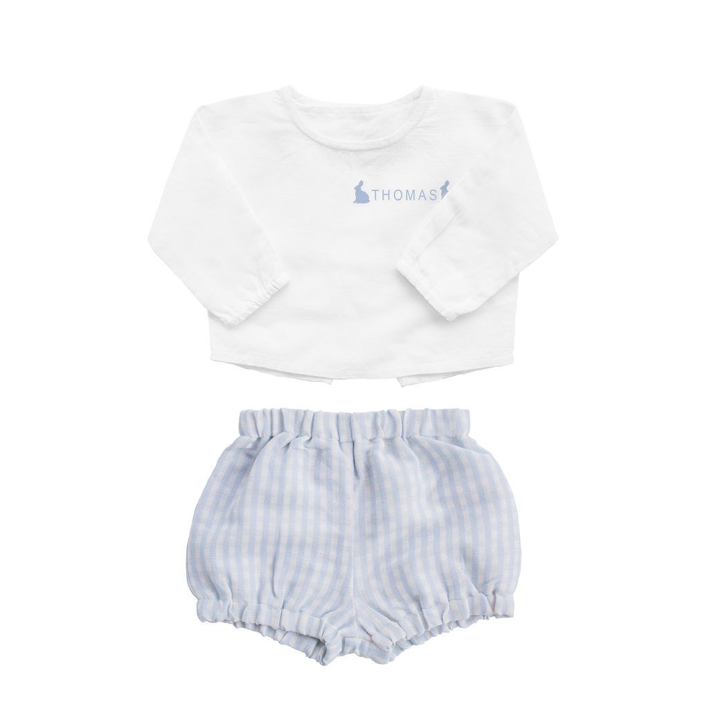 Easter Monogram Gift Set | Boys White Shirt And Pale Blue Gingham Short