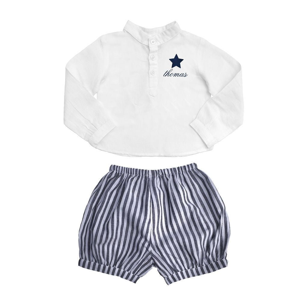 Monogrammed Gift Set | Boys White Shirt And Harbor Island Stripe Short