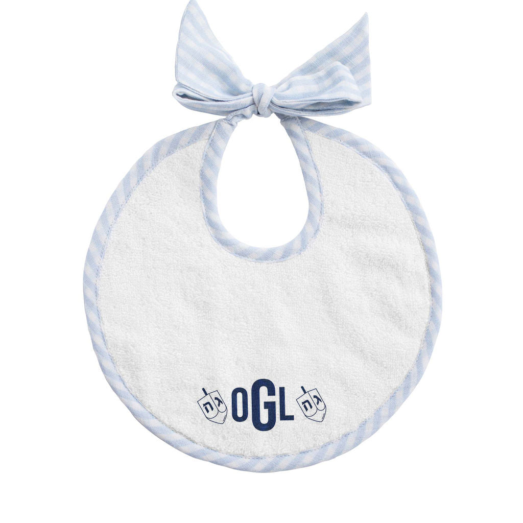 Hanukkah Newborn Bib Pale Blue Gingham