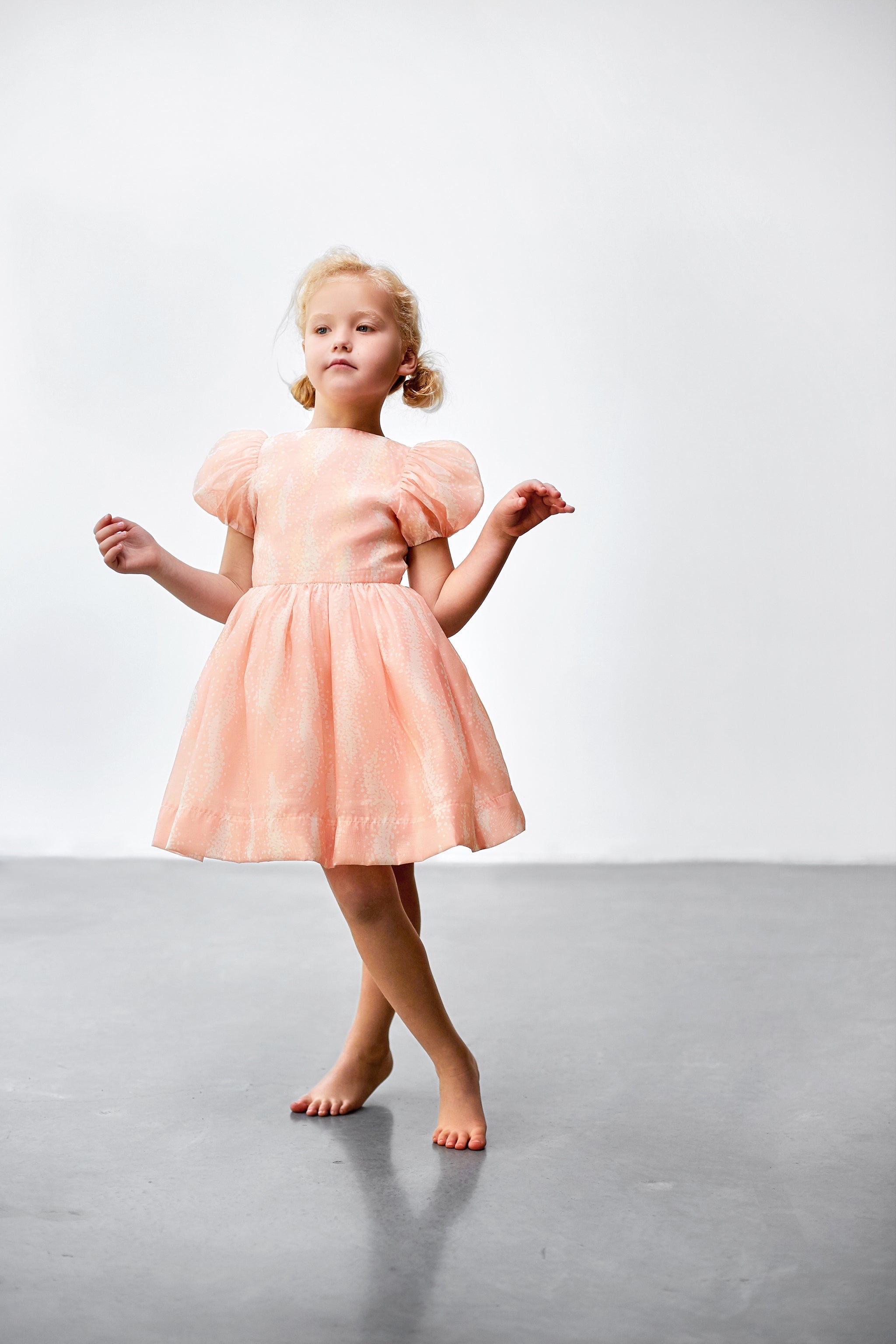 Fit & Flare Dress With Puff Sleeves | Pink