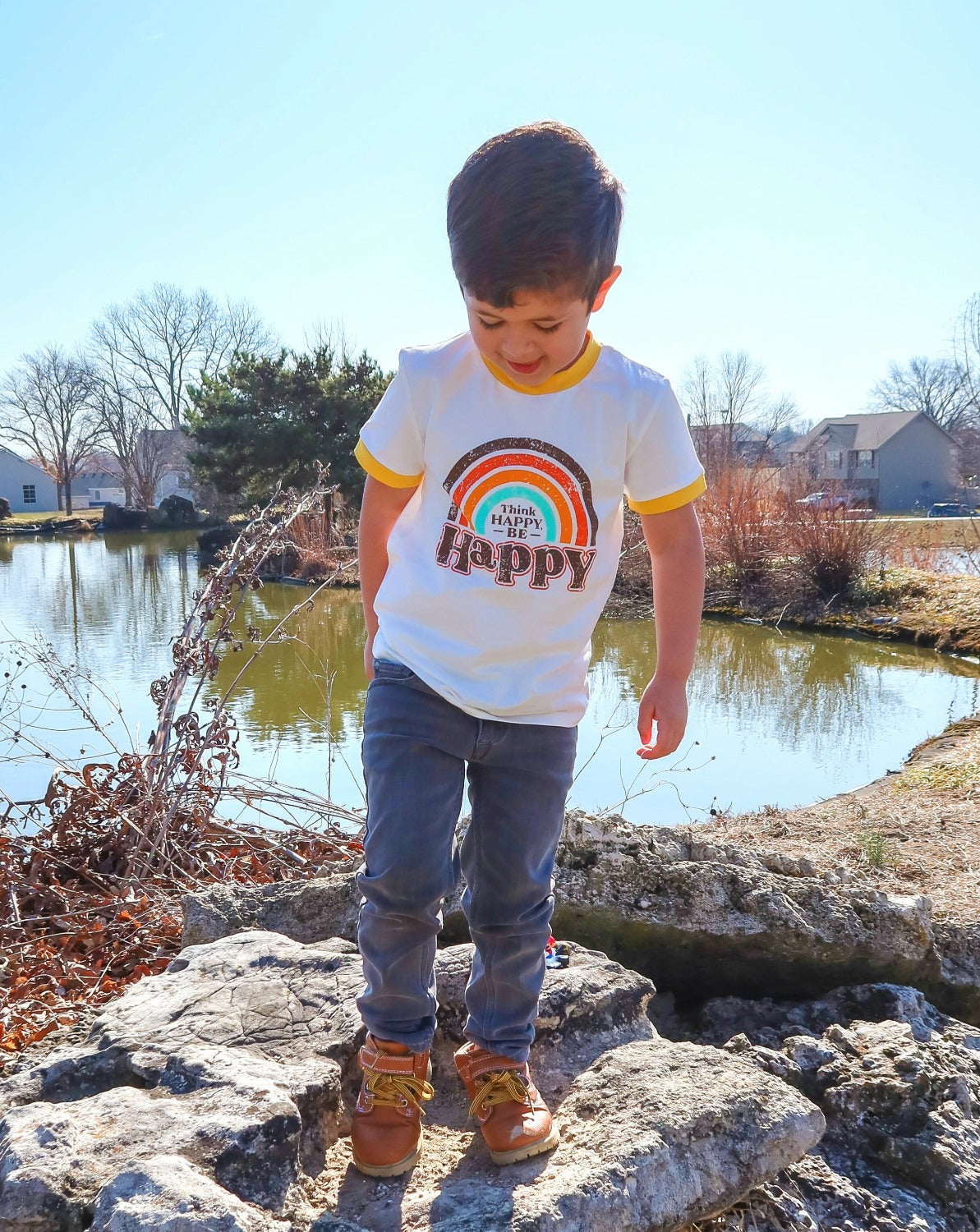 Think Happy Be Happy Retro Ringer T-shirt For Baby And Little Kids