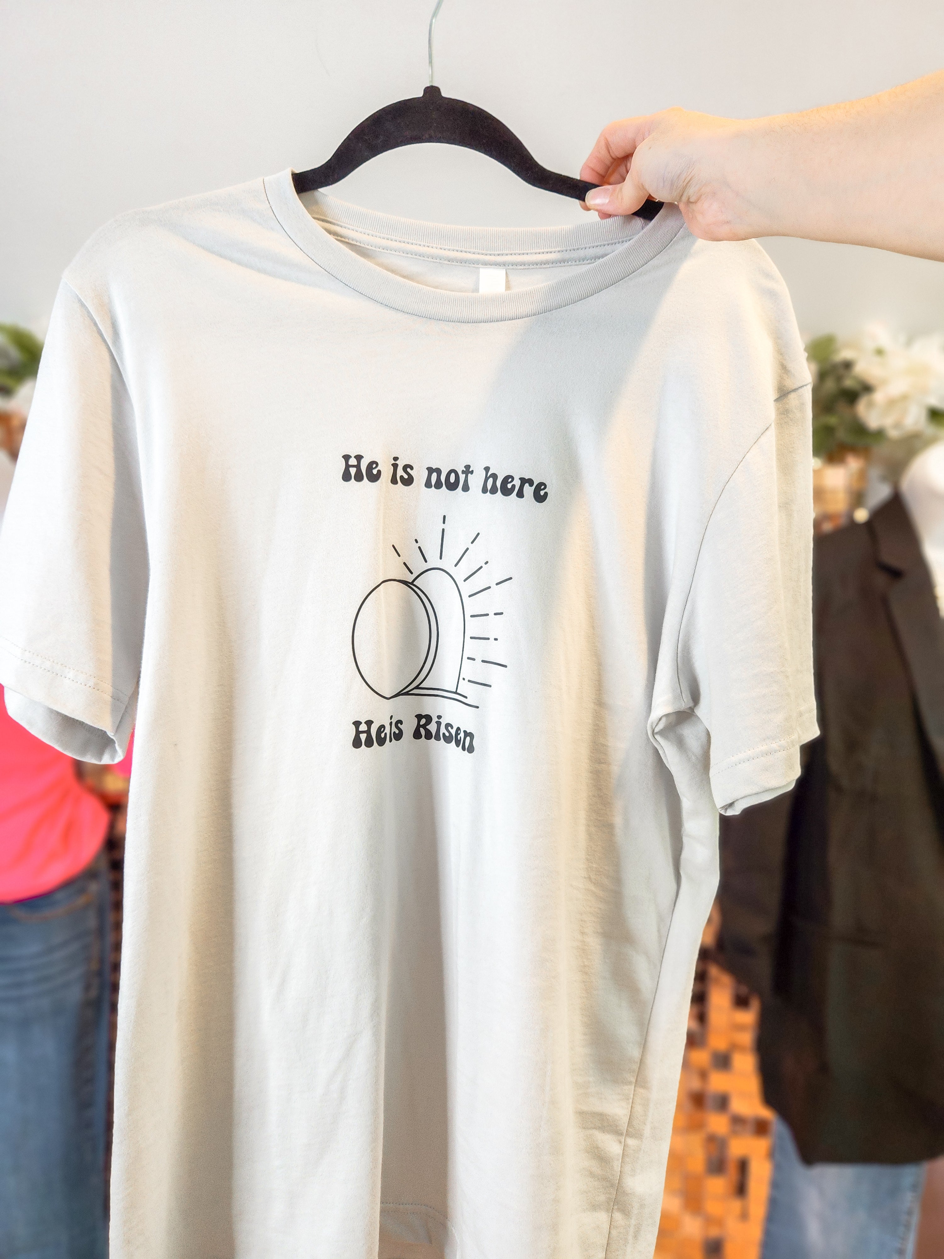 He Is Risen Fraphic Tee In Silver
