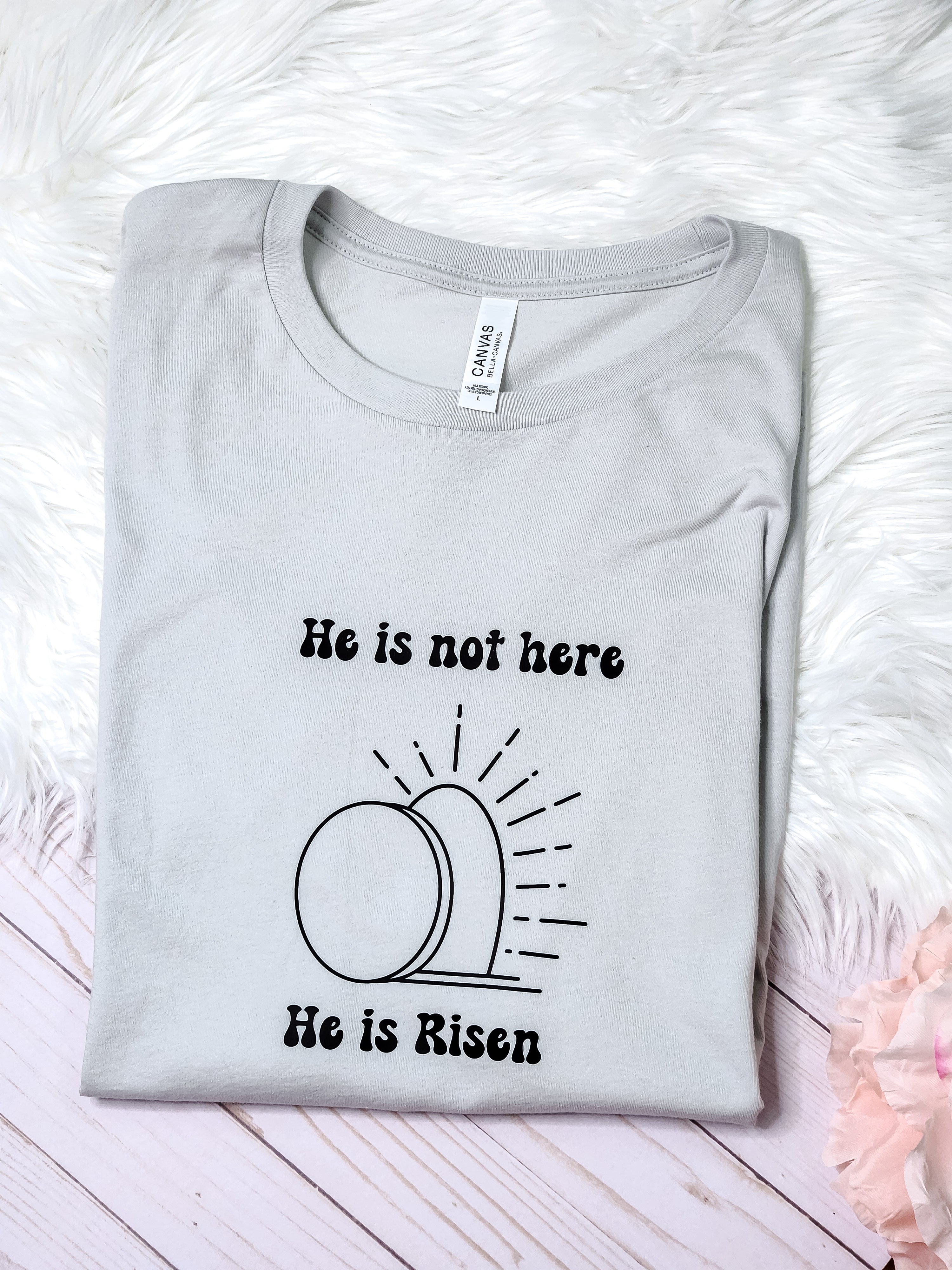 He Is Risen Fraphic Tee In Silver