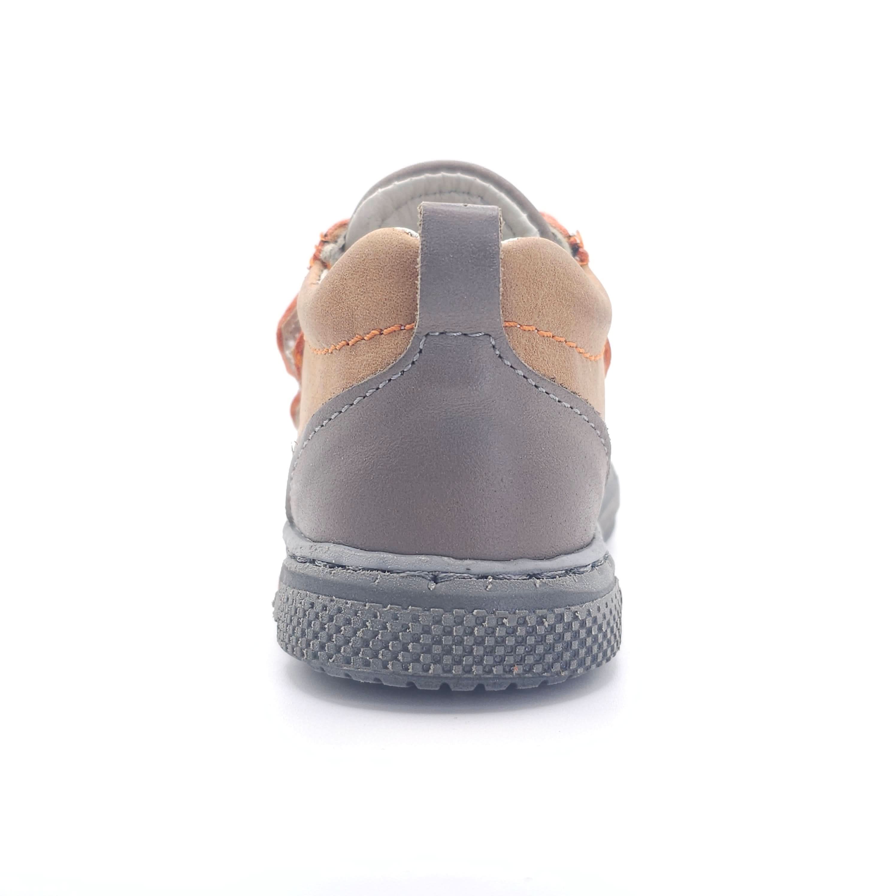 Boys Double Velcro Shoe In Orange And Brown