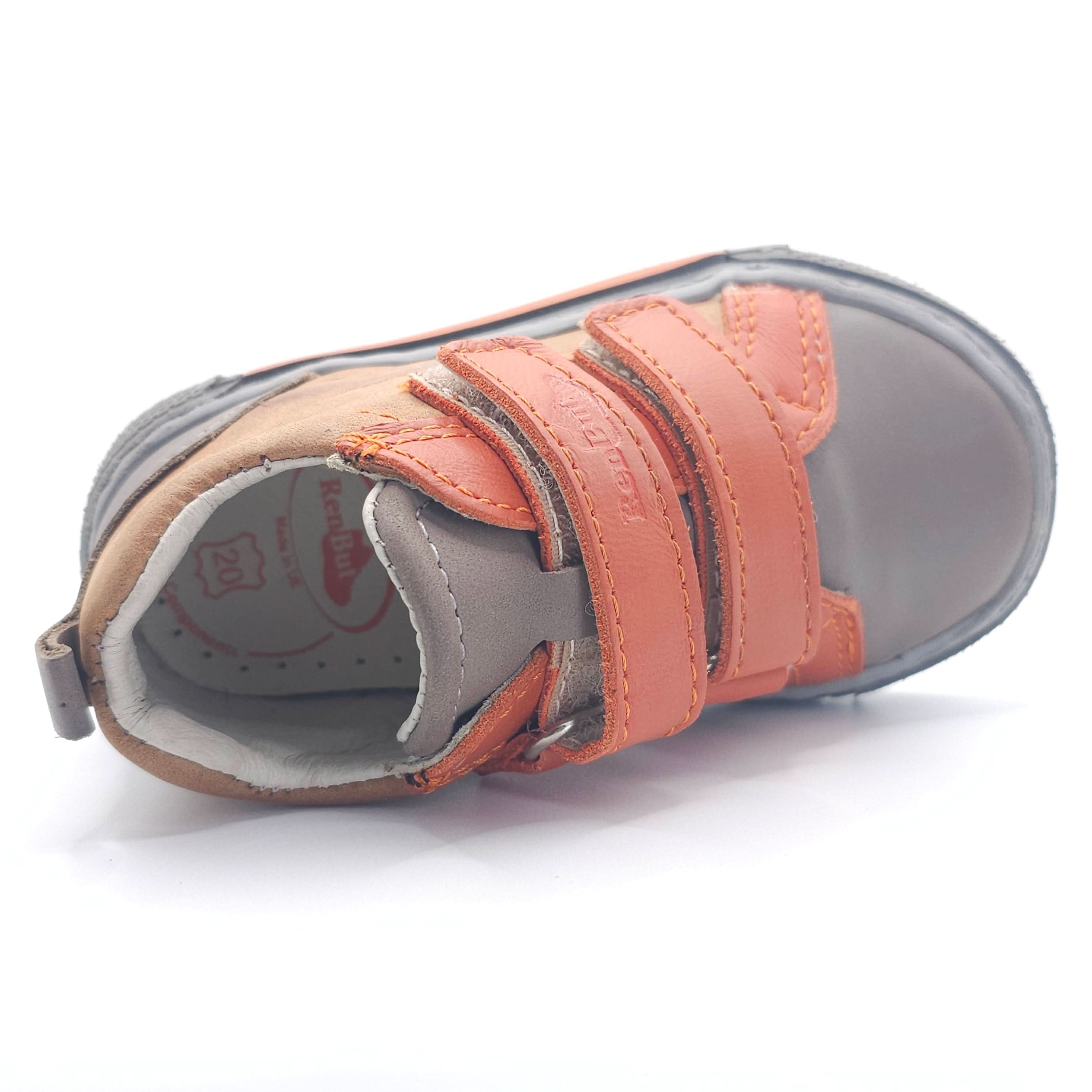 Boys Double Velcro Shoe In Orange And Brown