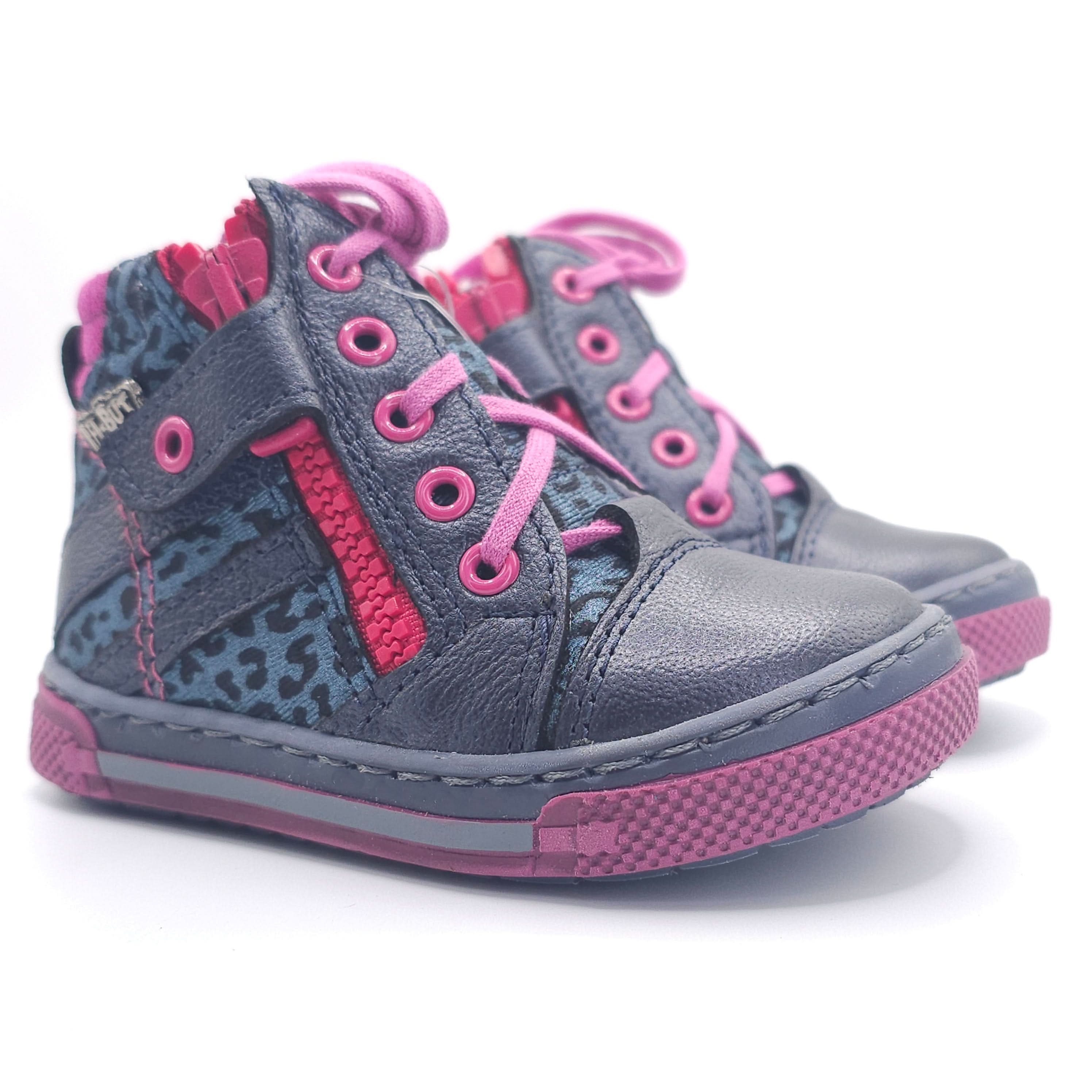 Girls High Zip Shoe In Navy And Pink