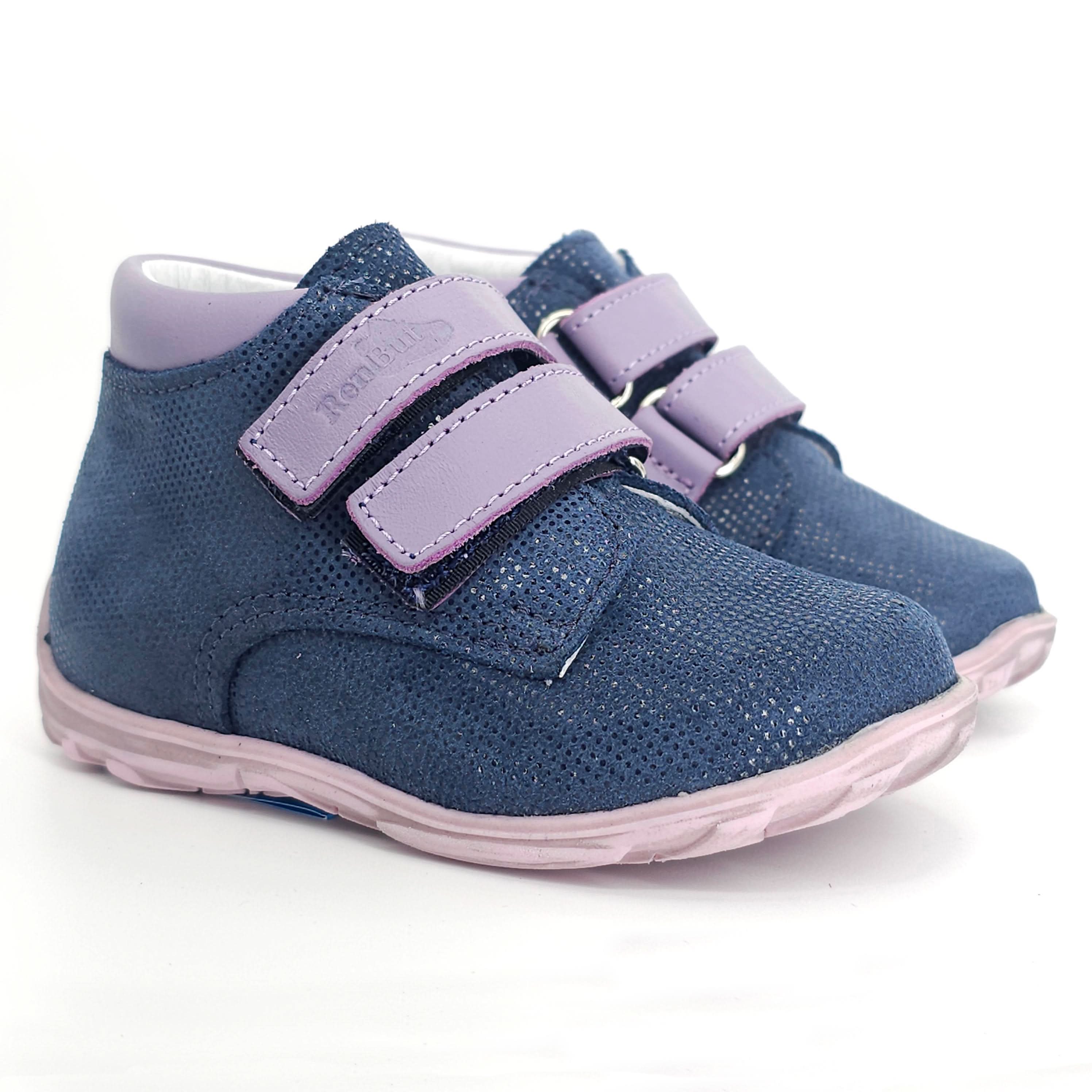 Girls Double Velcro Shoe In Navy And Purple