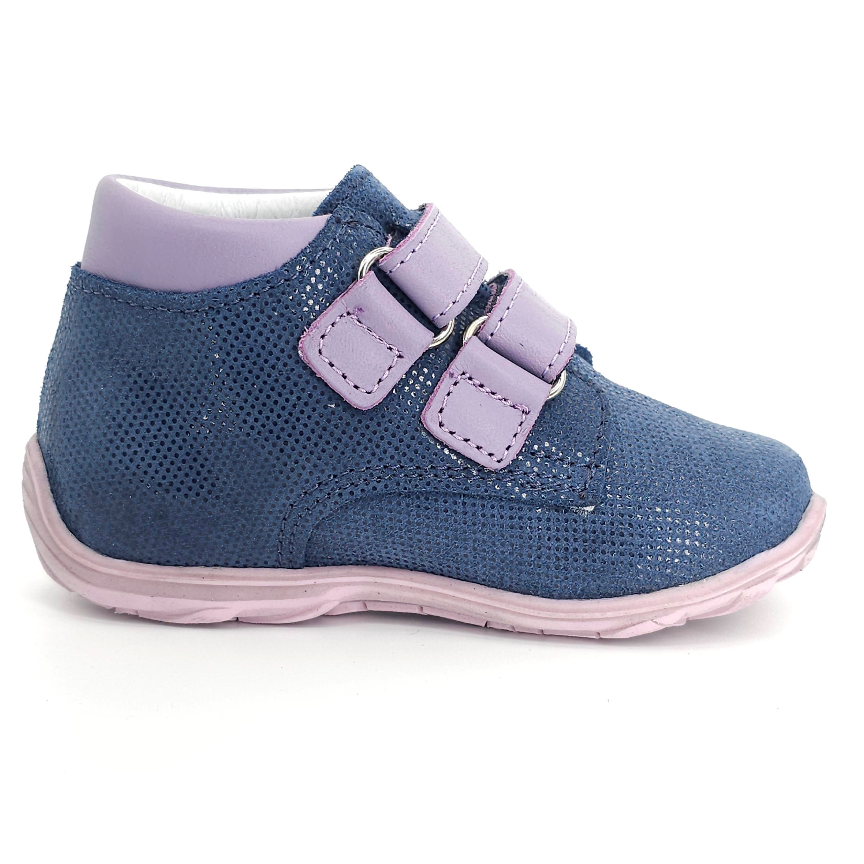 Girls Double Velcro Shoe In Navy And Purple