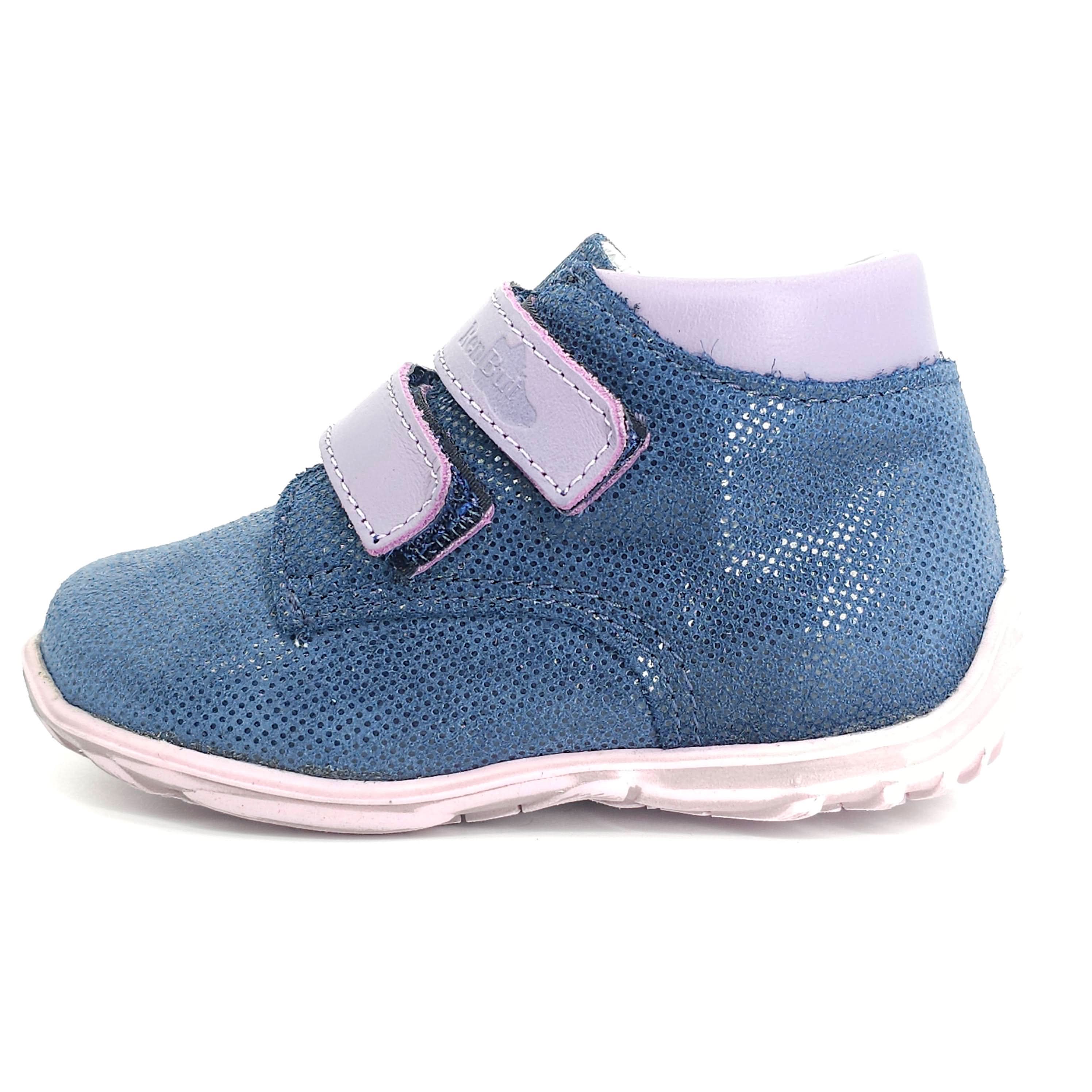 Girls Double Velcro Shoe In Navy And Purple