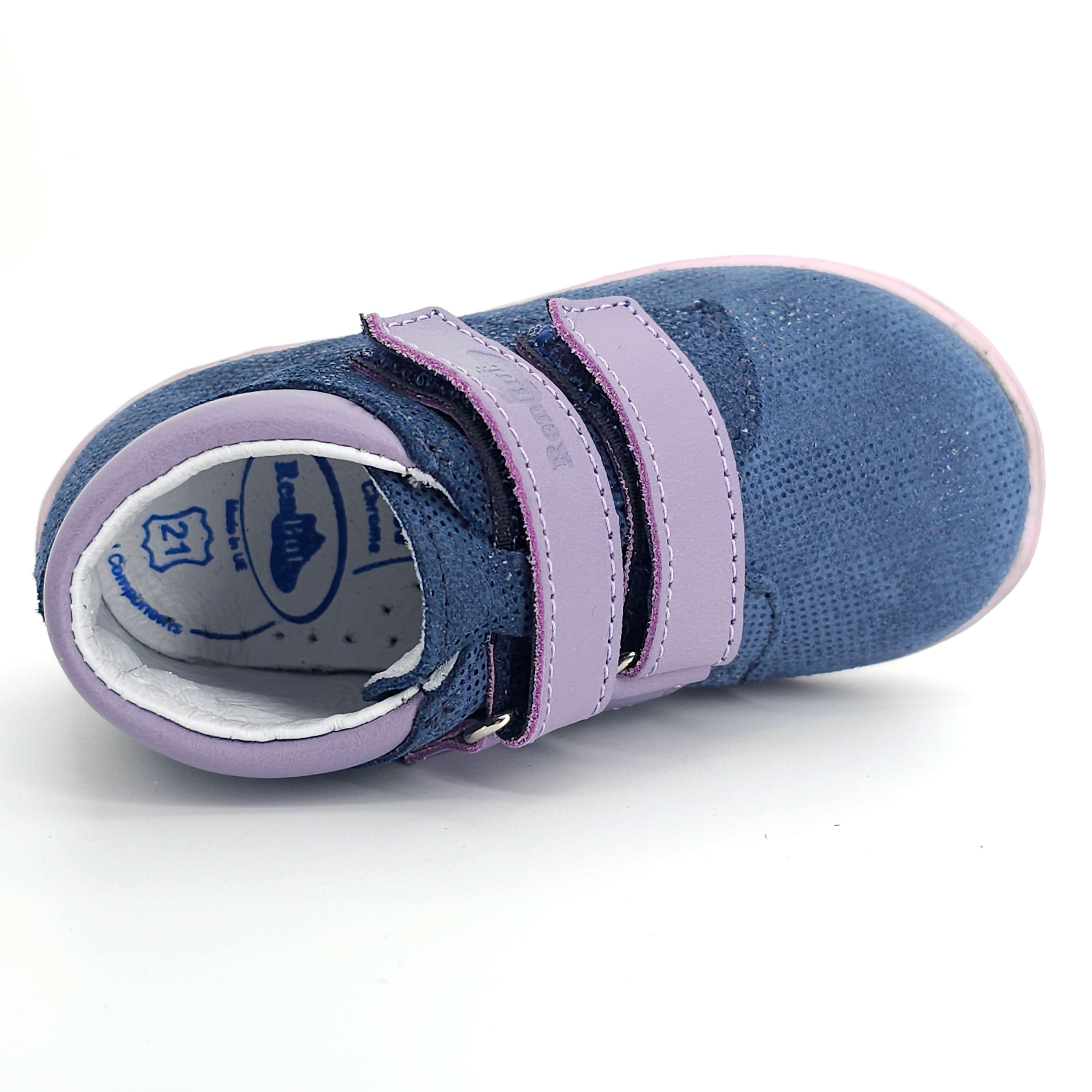 Girls Double Velcro Shoe In Navy And Purple