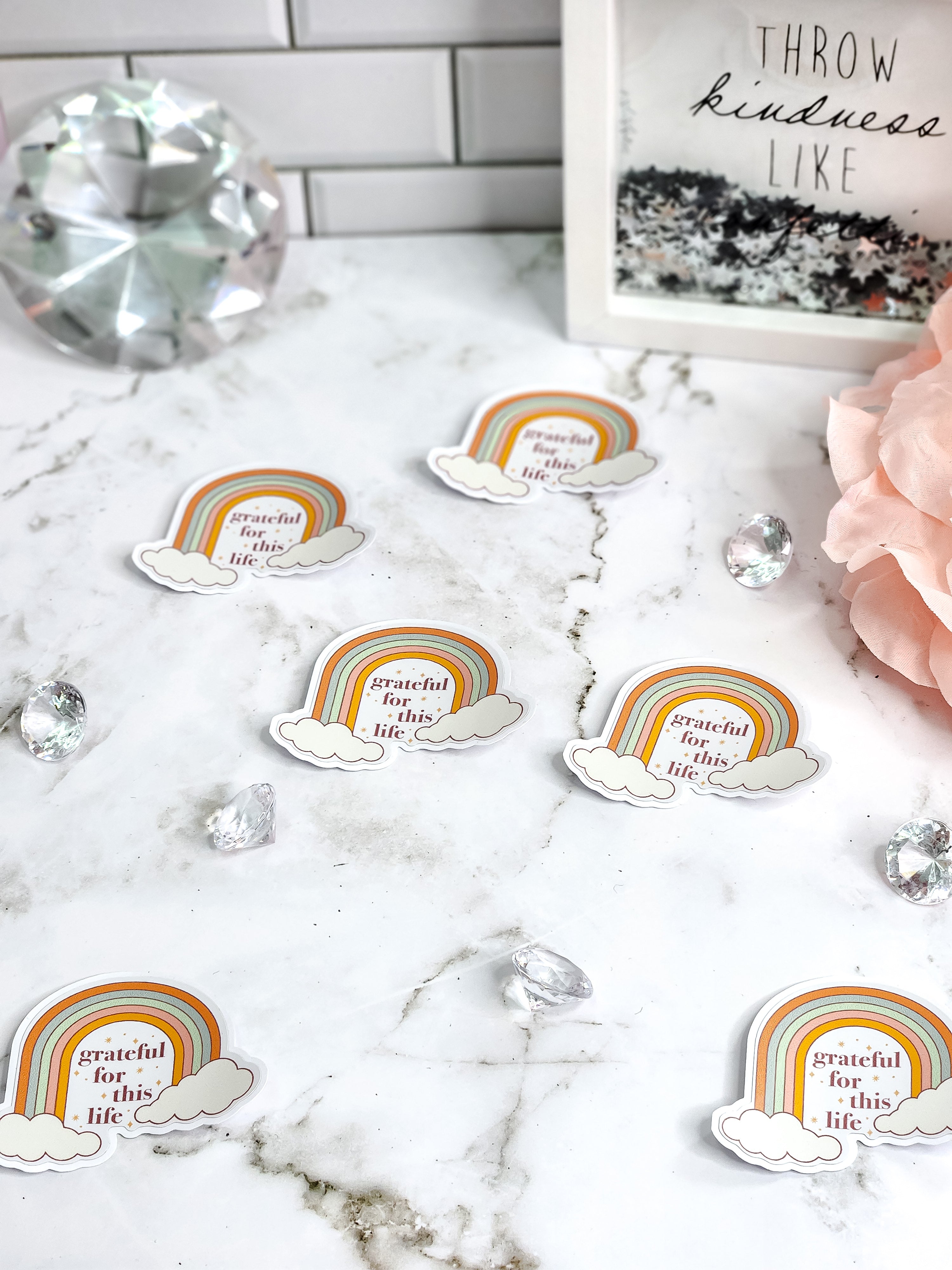 Grateful For This Life Boho Rainbow Sticker