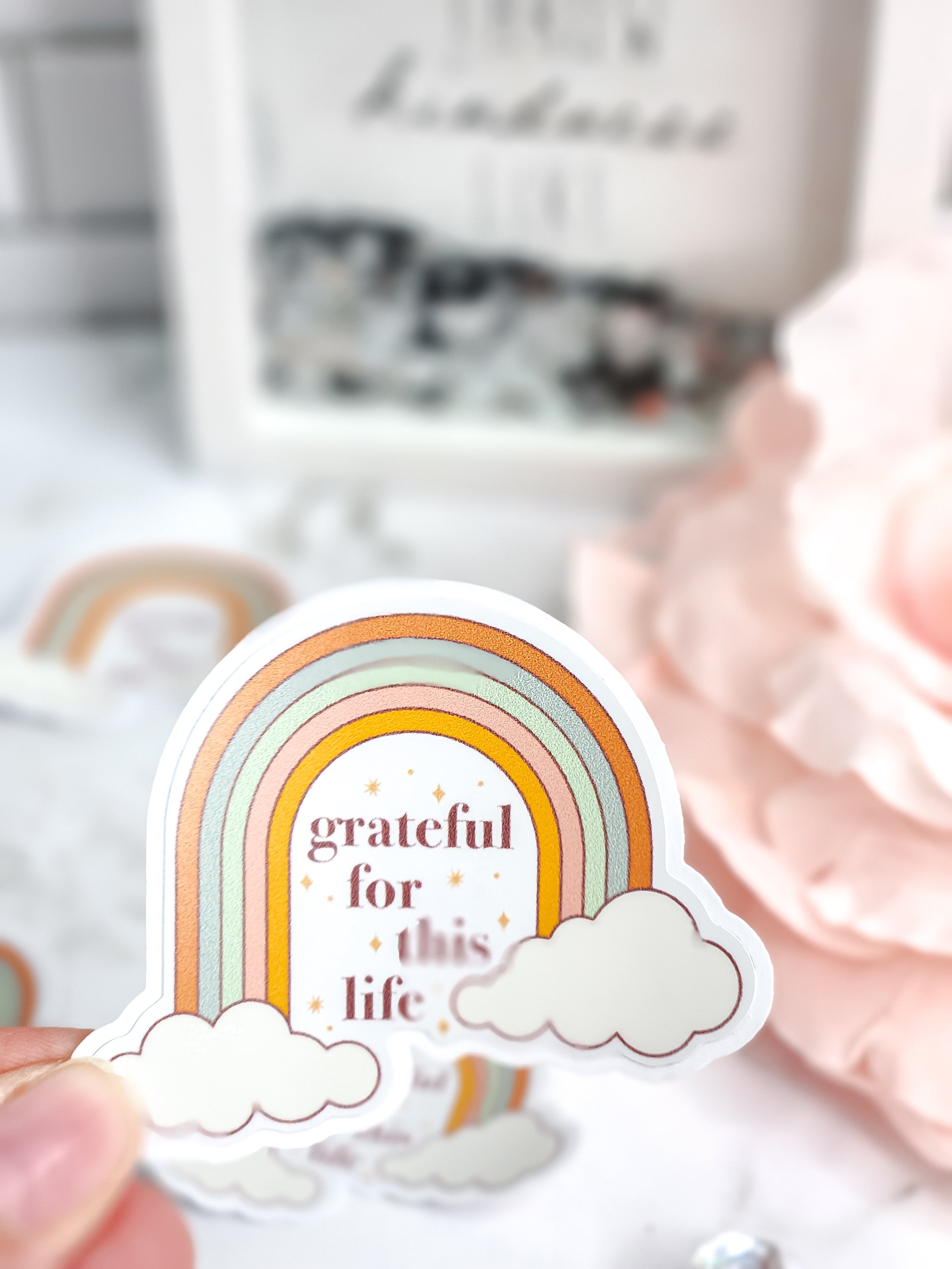 Grateful For This Life Boho Rainbow Sticker