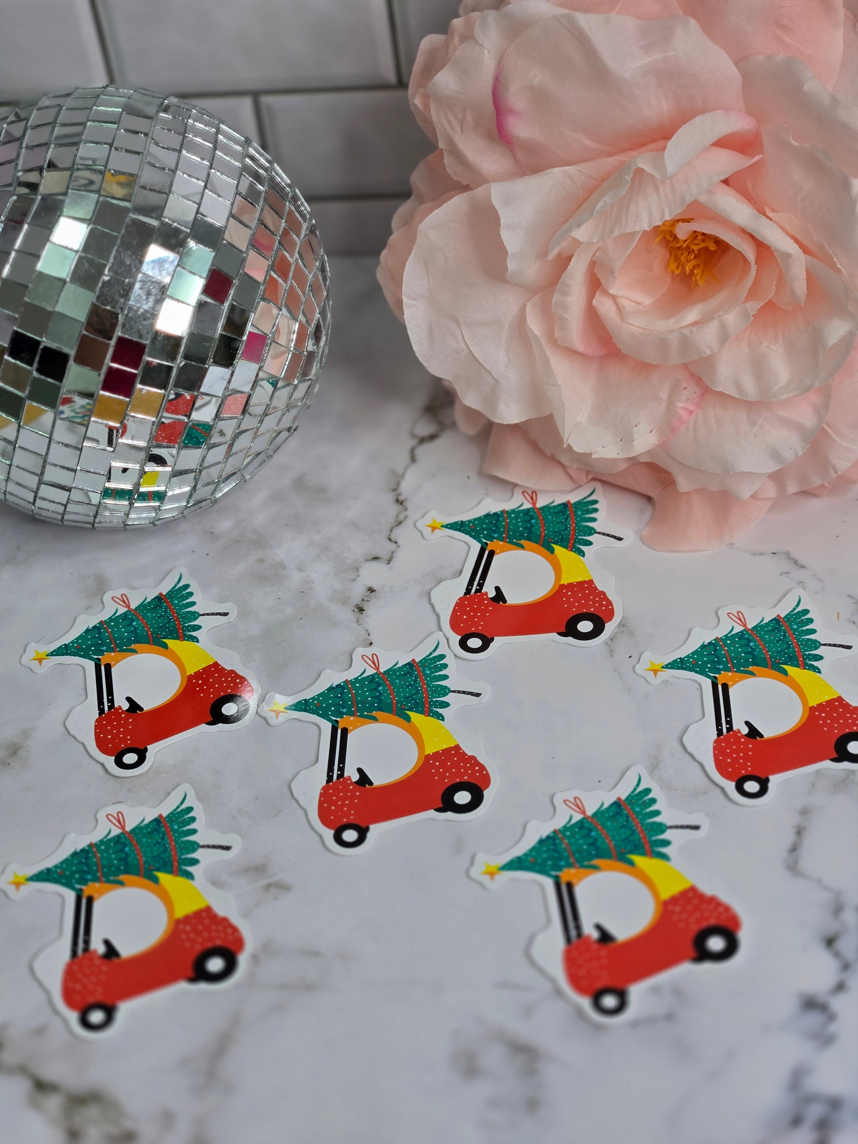 Toddler Car Carrying Christmas Tree Sticker