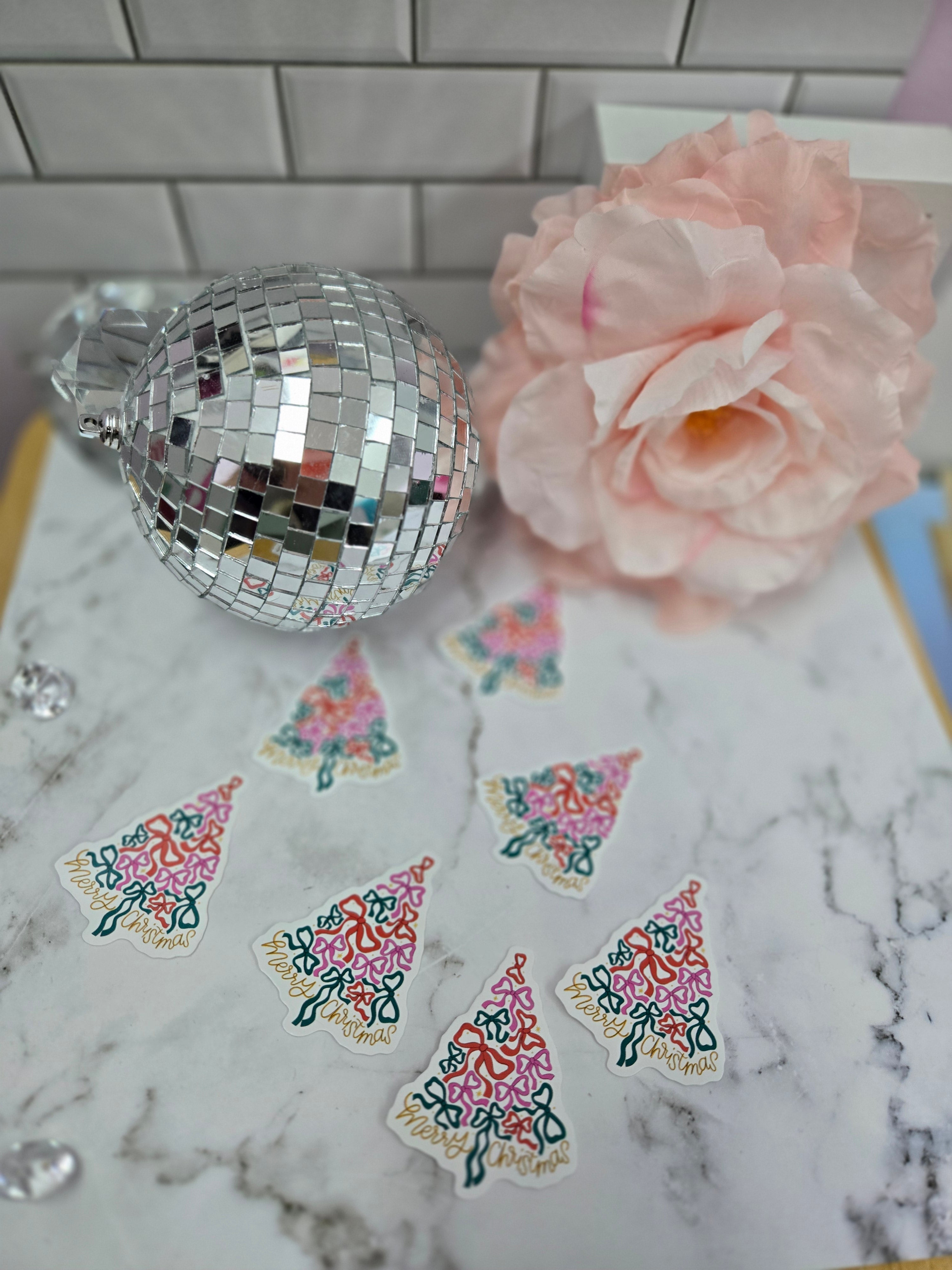Merry Christmas Bow Tree Sticker